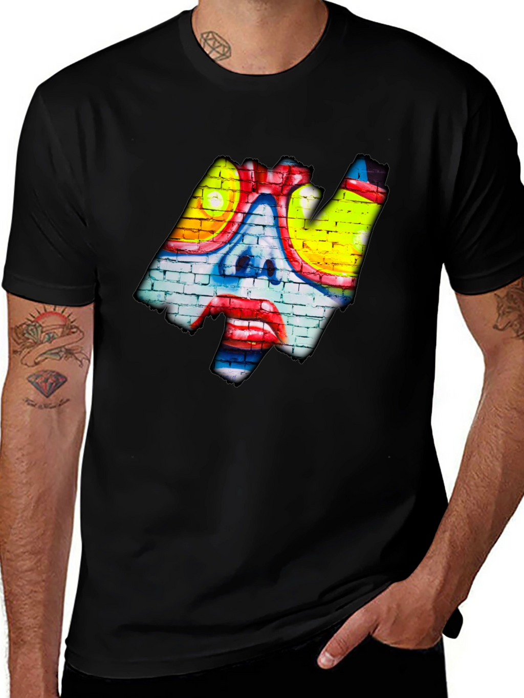 Graffiti Art Tee - Brick Wall Clown Design