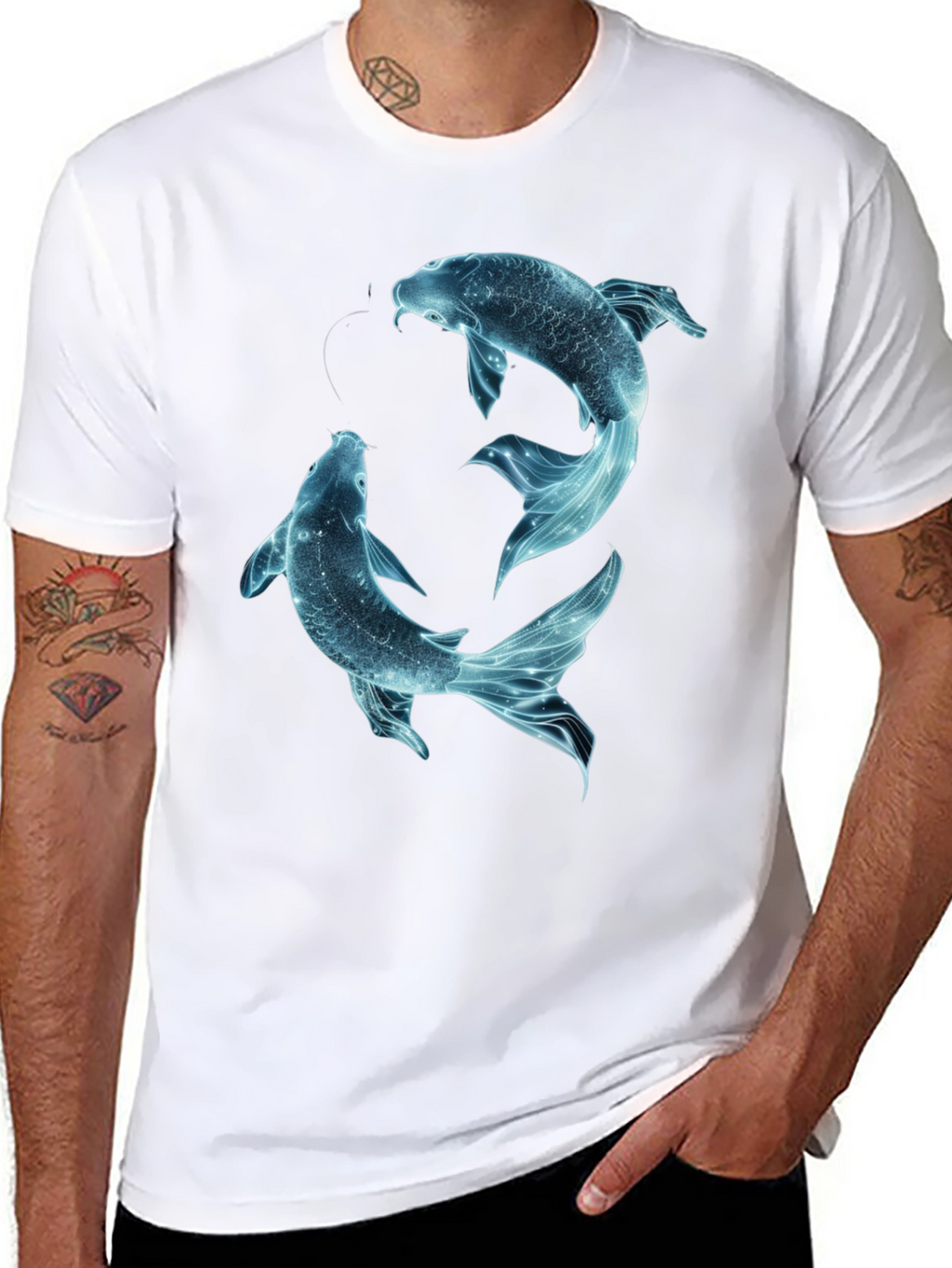 Koi Fish Graphic Tee - Black Cotton Casual Shirt