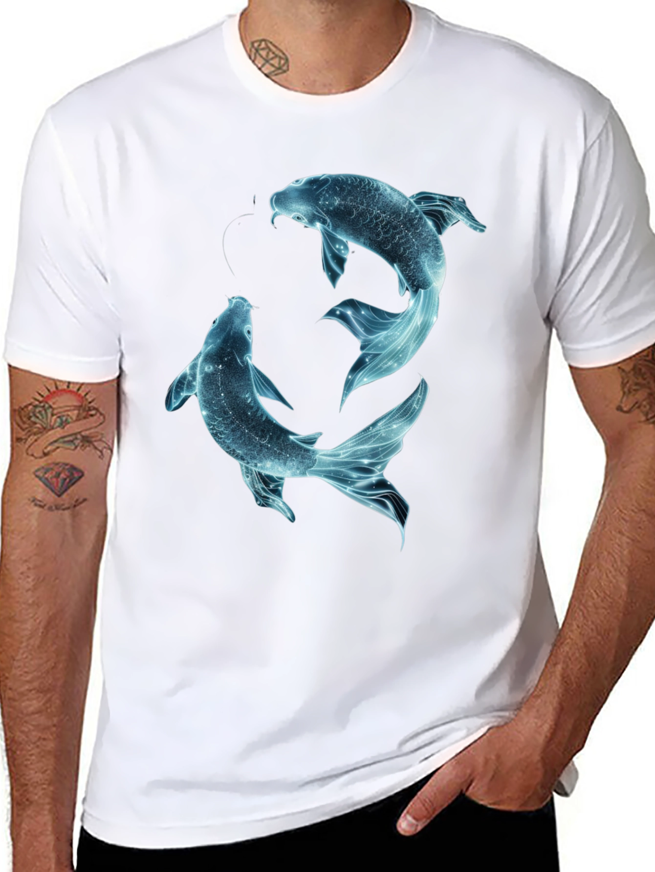 Koi Fish Graphic Tee - Black Cotton Casual Shirt