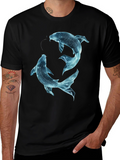 Koi Fish Graphic Tee - Black Cotton Casual Shirt