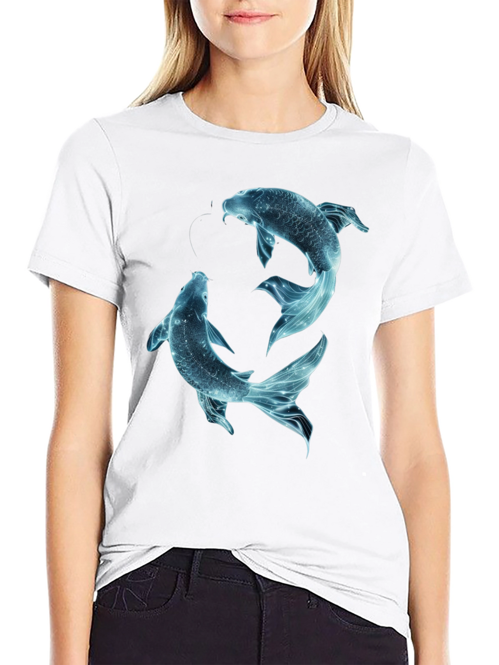Koi Fish Graphic Tee - Black Cotton Casual Shirt