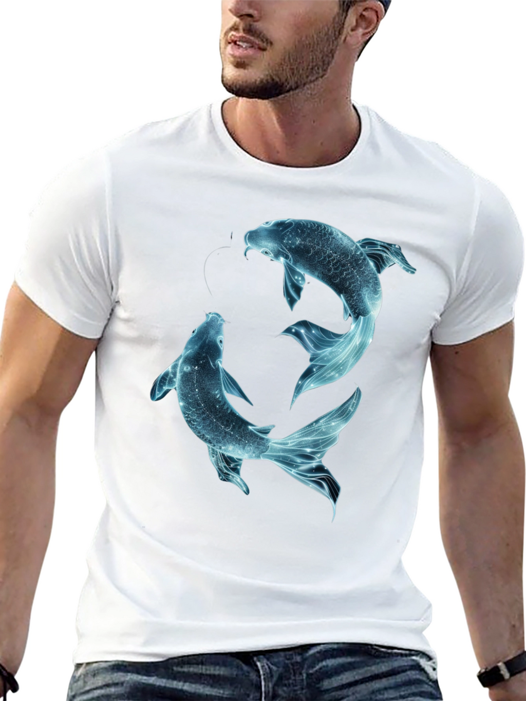 Koi Fish Graphic Tee - Black Cotton Casual Shirt