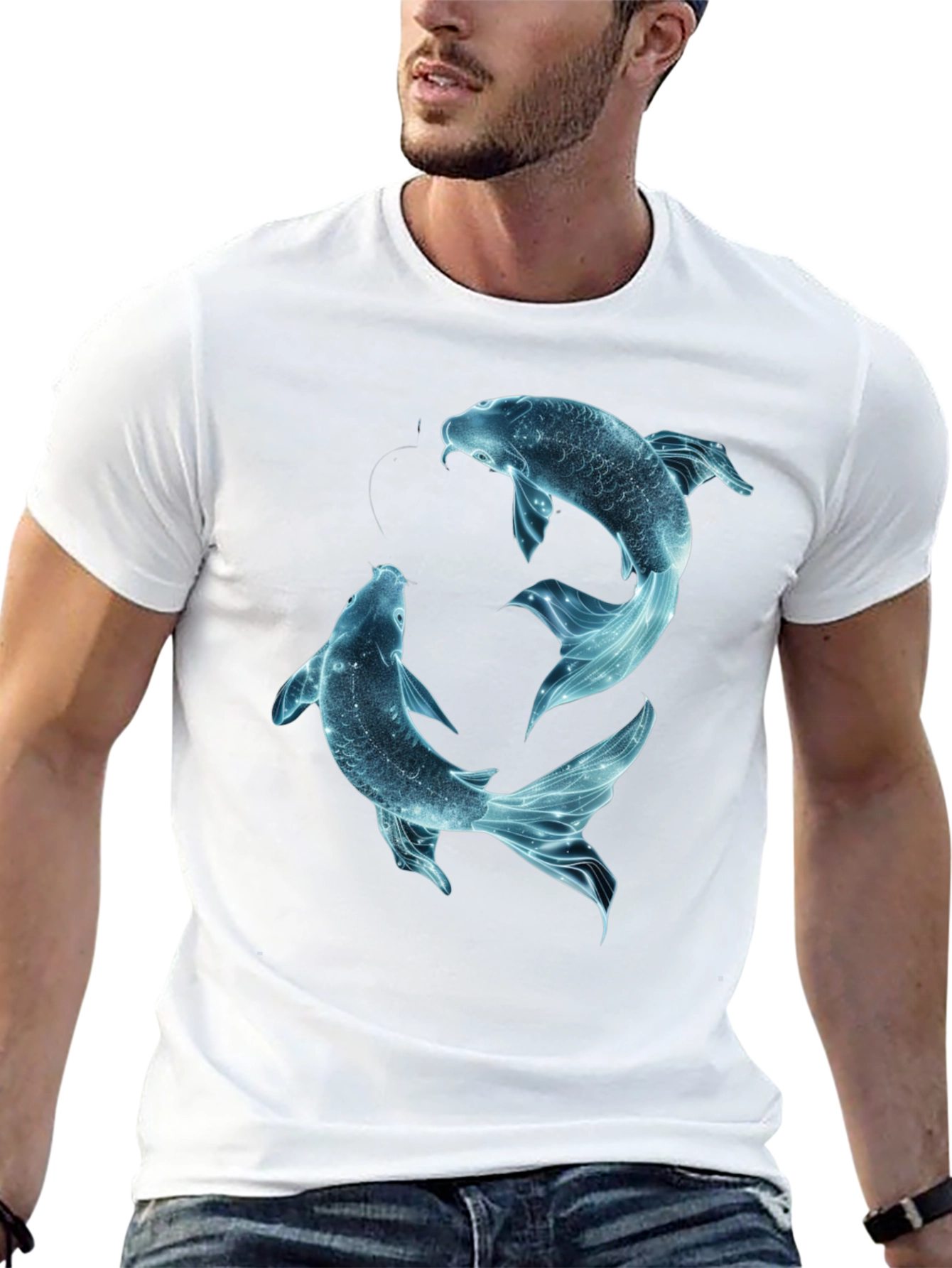 Koi Fish Graphic Tee - Black Cotton Casual Shirt
