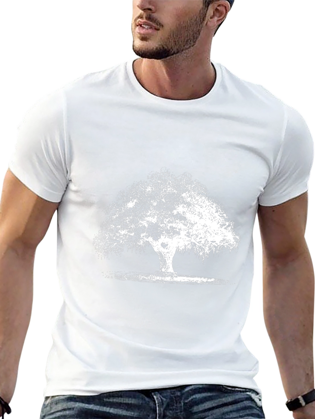 Black T-Shirt with White Tree Graphic