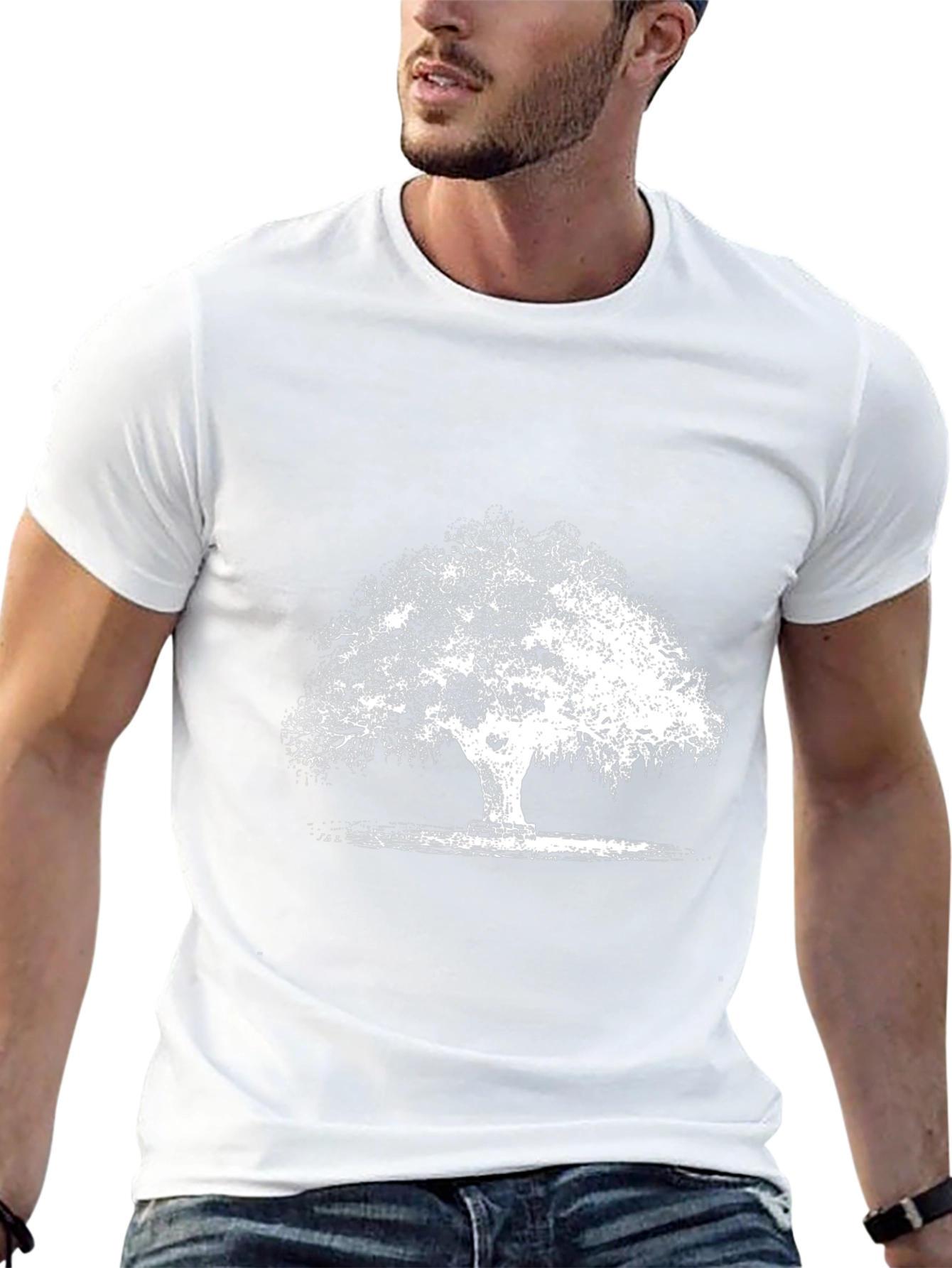 Black T-Shirt with White Tree Graphic