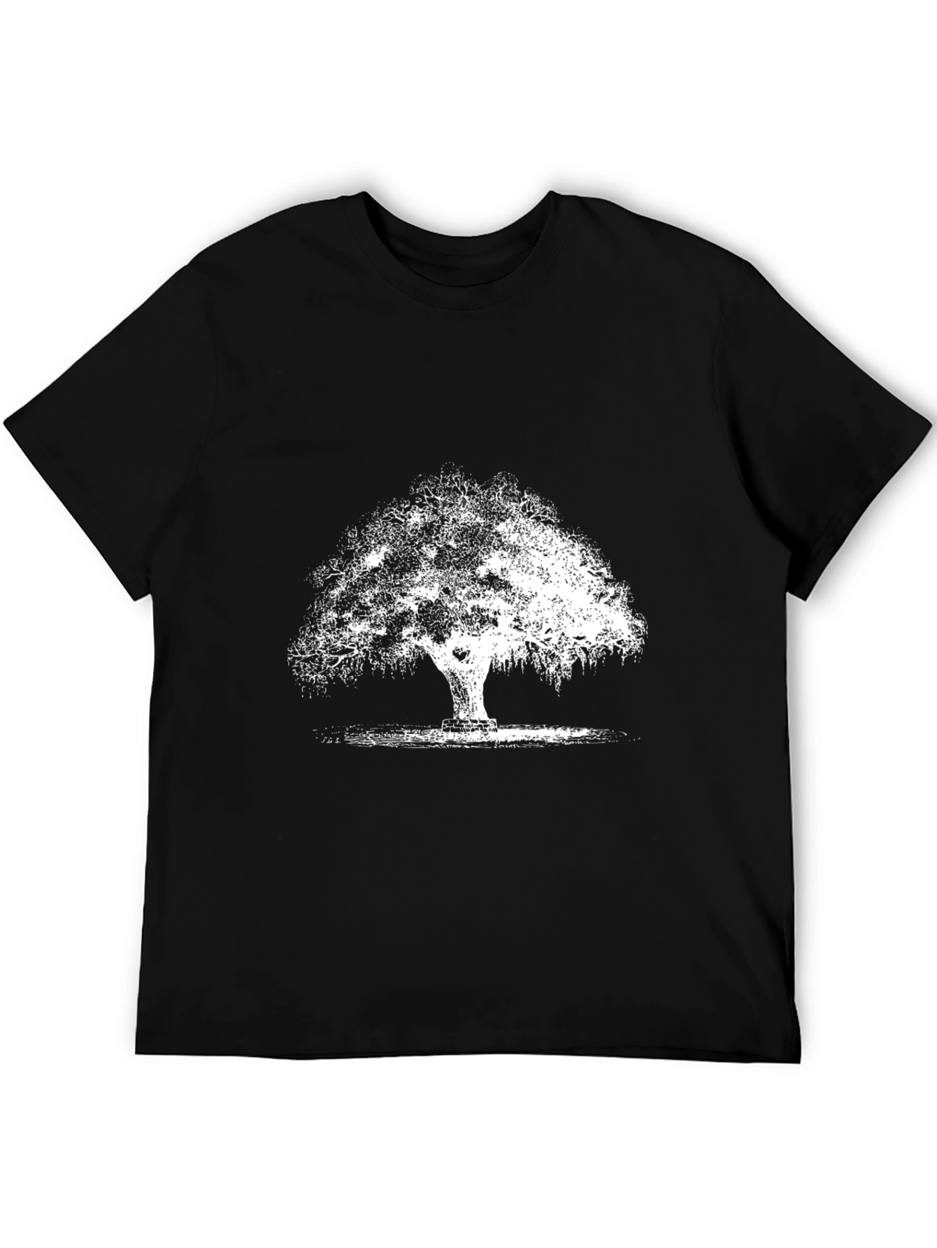 Black T-Shirt with White Tree Graphic