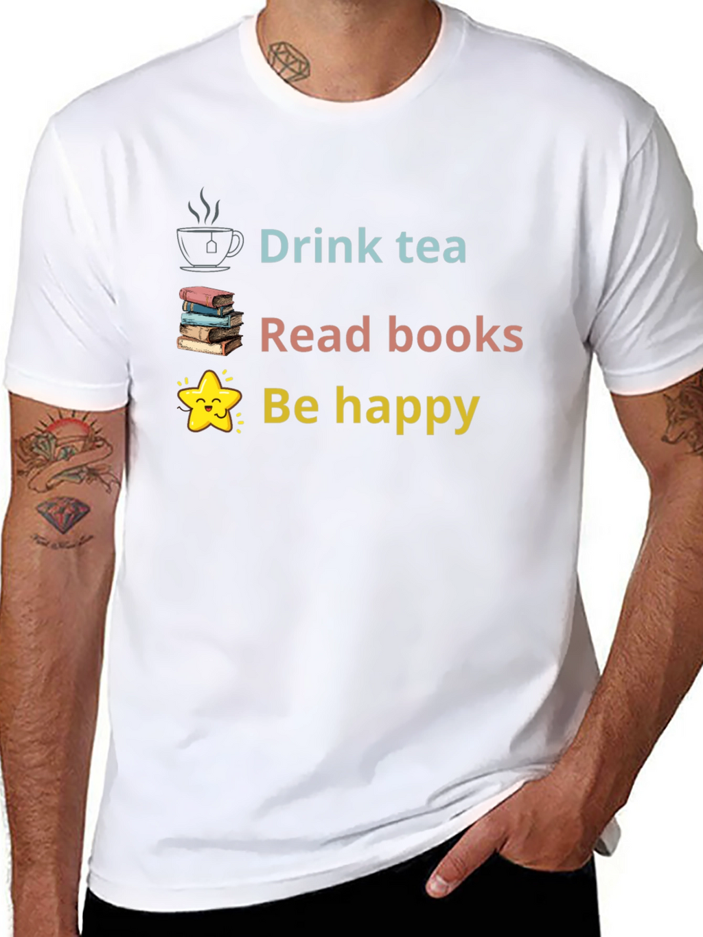 Drink Tea Read Books Be Happy Graphic Tee