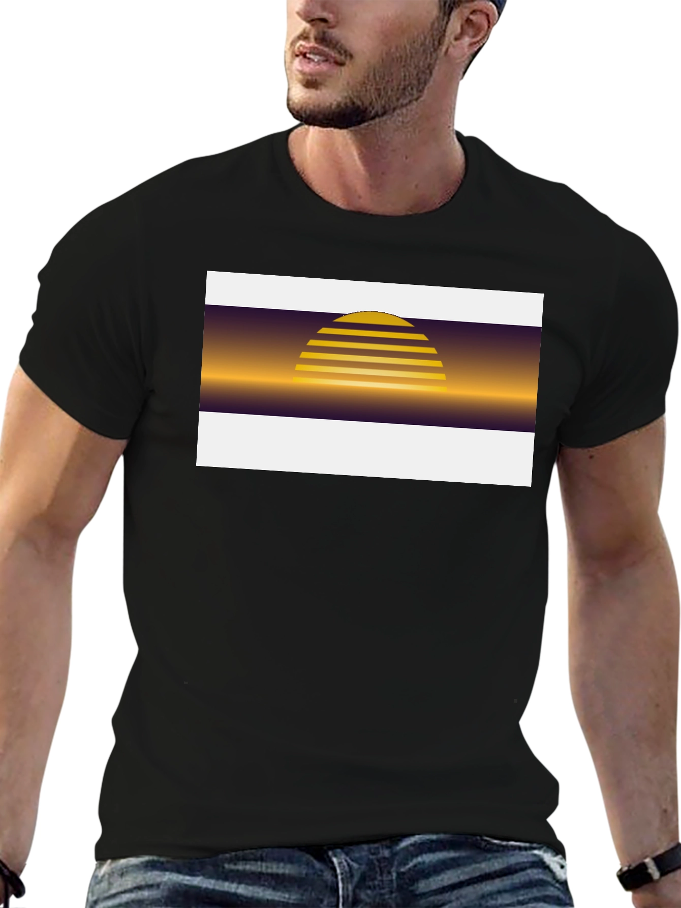 Retro Sunset Graphic Tee - Black Cotton Blend