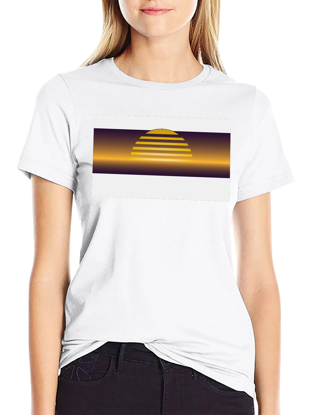 Retro Sunset Graphic Tee - Black Cotton Blend