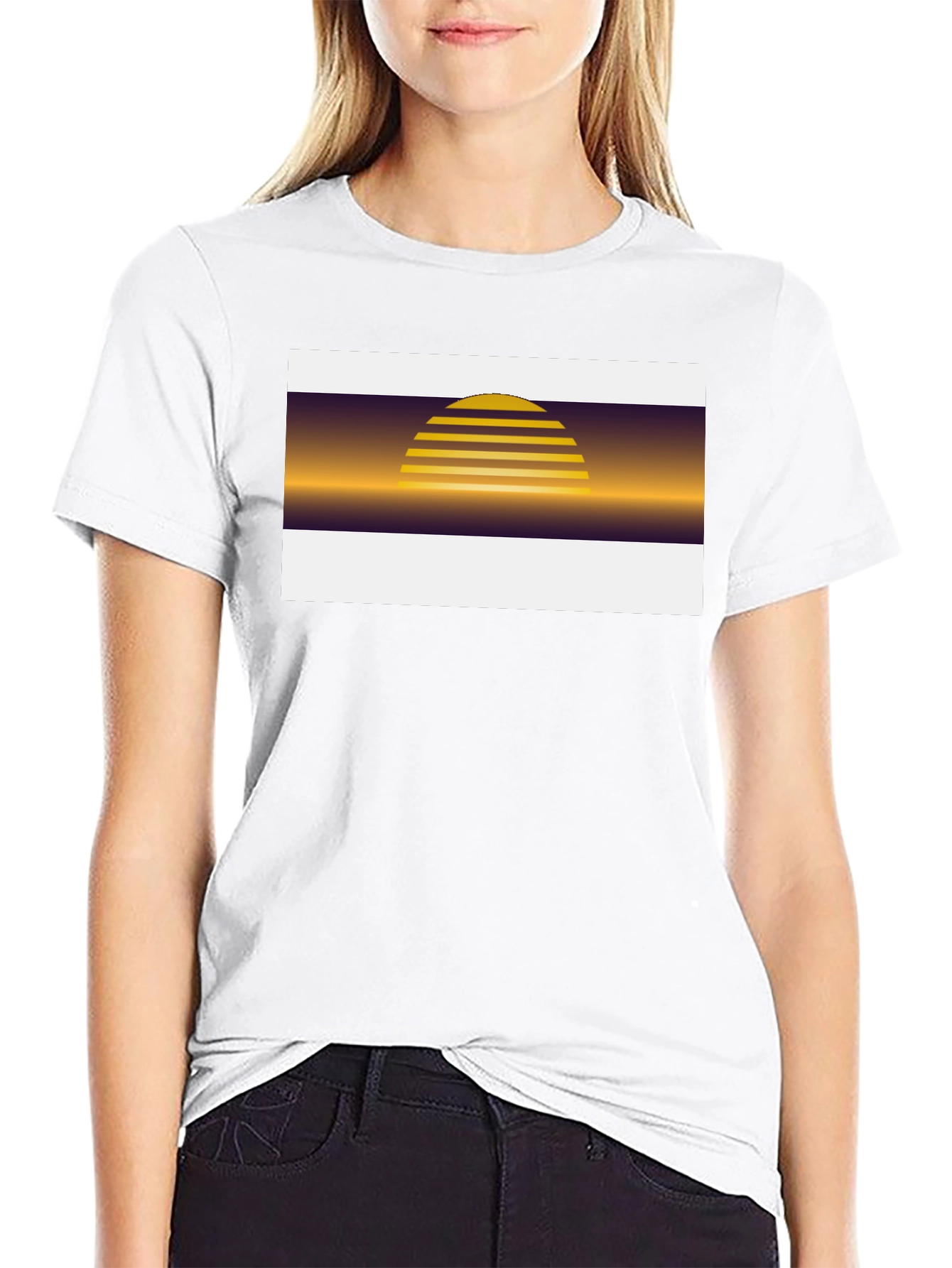 Retro Sunset Graphic Tee - Black Cotton Blend