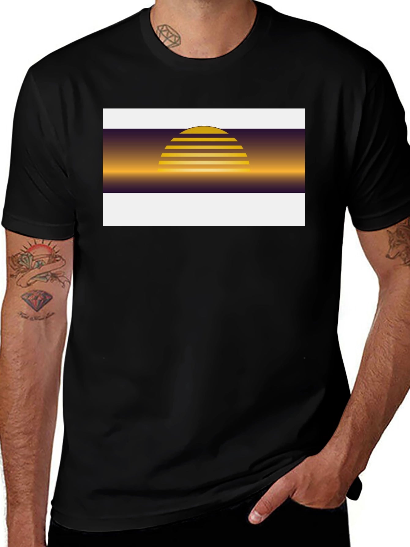 Retro Sunset Graphic Tee - Black Cotton Blend