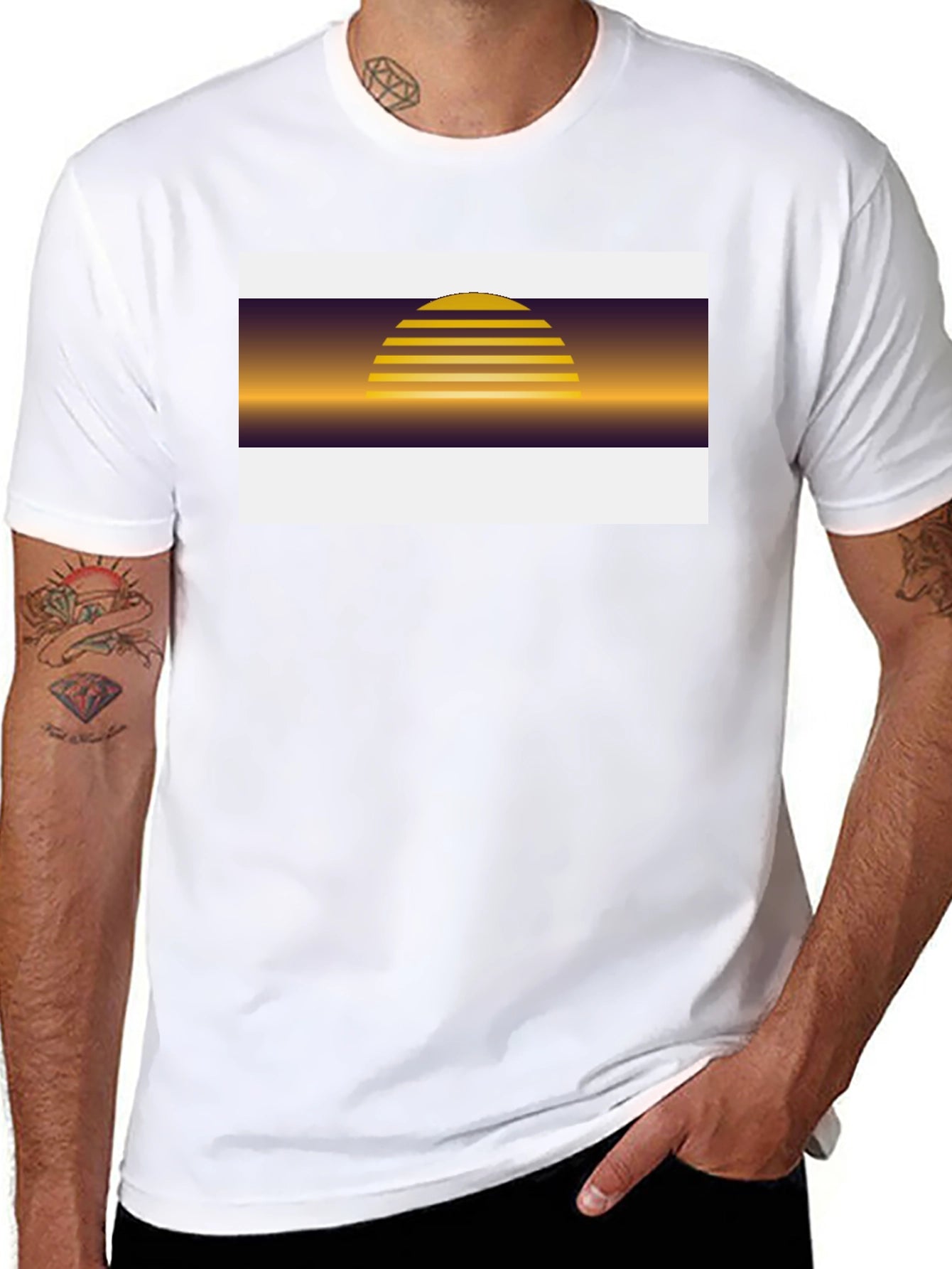 Retro Sunset Graphic Tee - Black Cotton Blend
