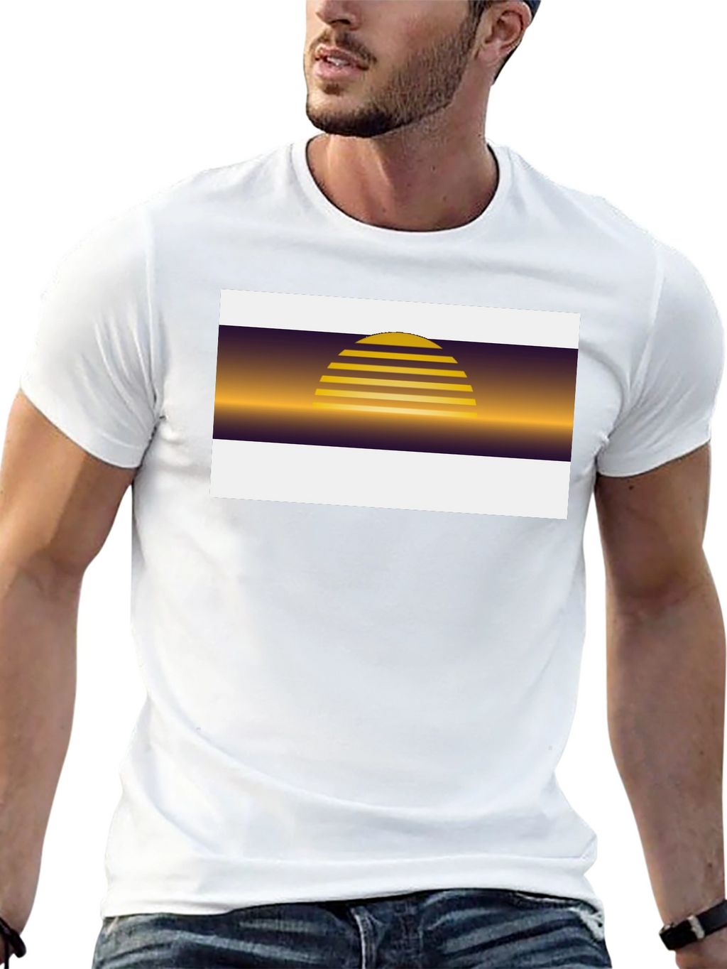Retro Sunset Graphic Tee - Black Cotton Blend