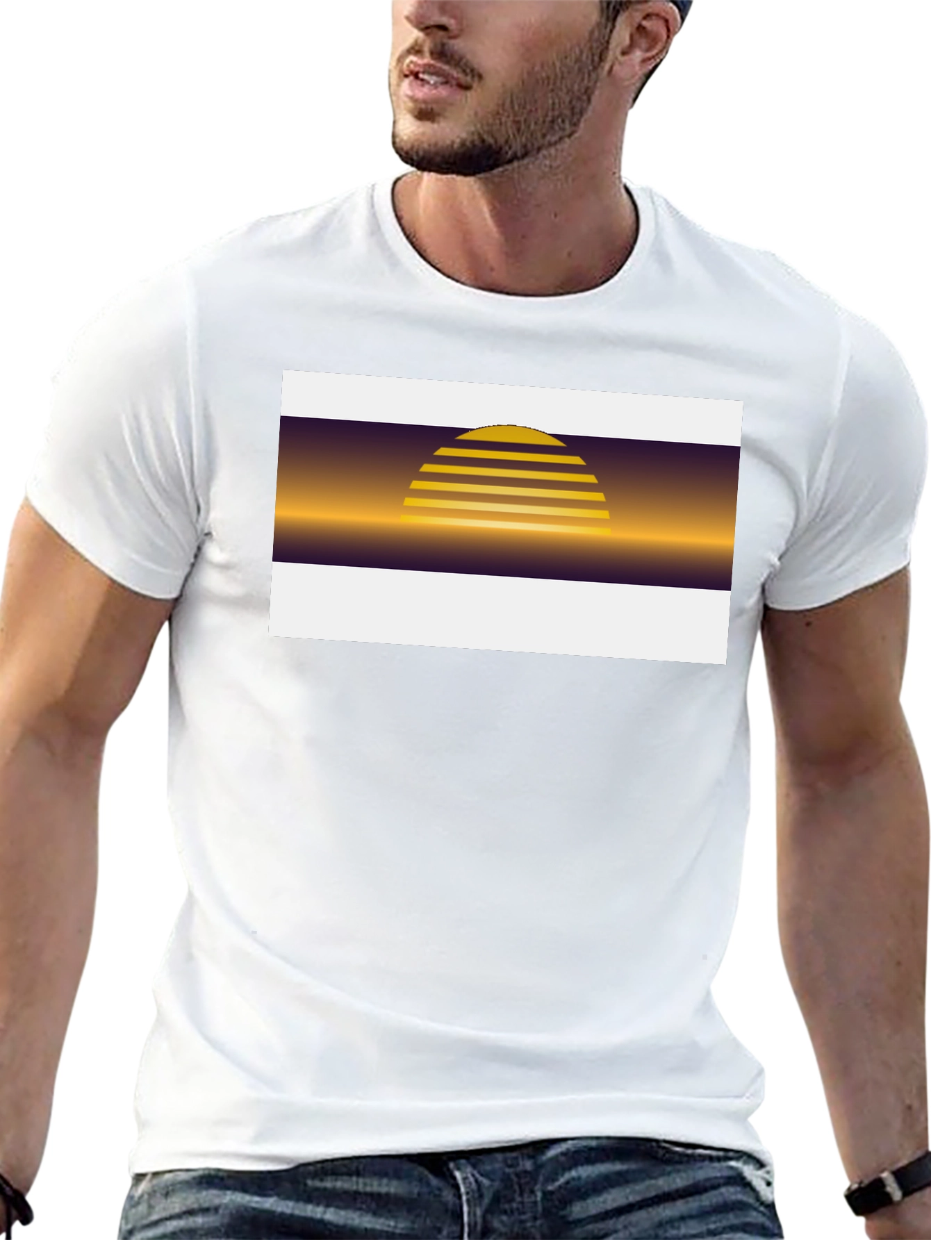 Retro Sunset Graphic Tee - Black Cotton Blend