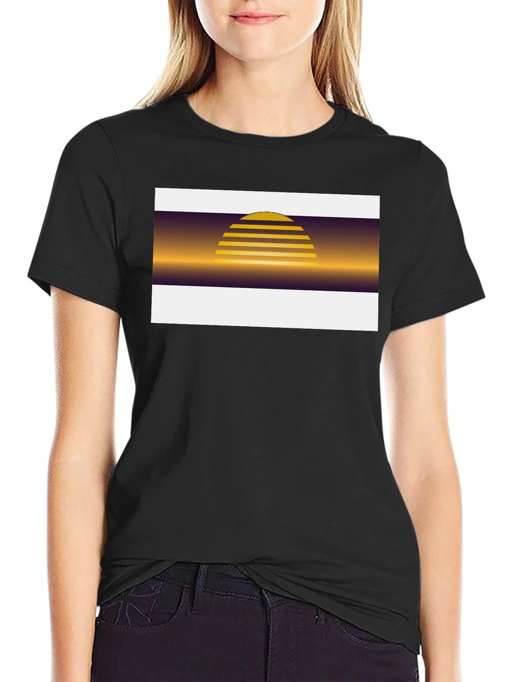 Retro Sunset Graphic Tee - Black Cotton Blend
