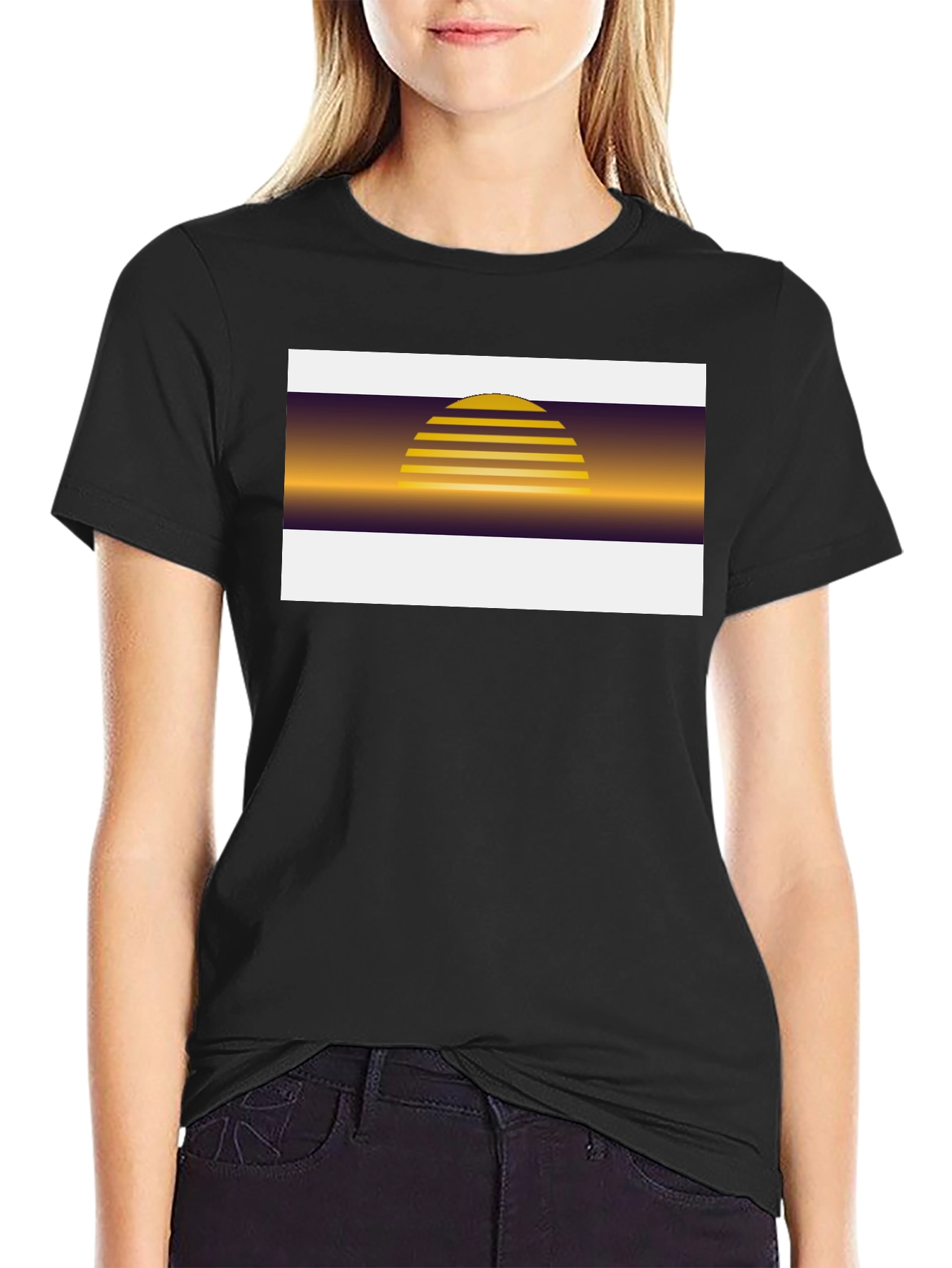 Retro Sunset Graphic Tee - Black Cotton Blend