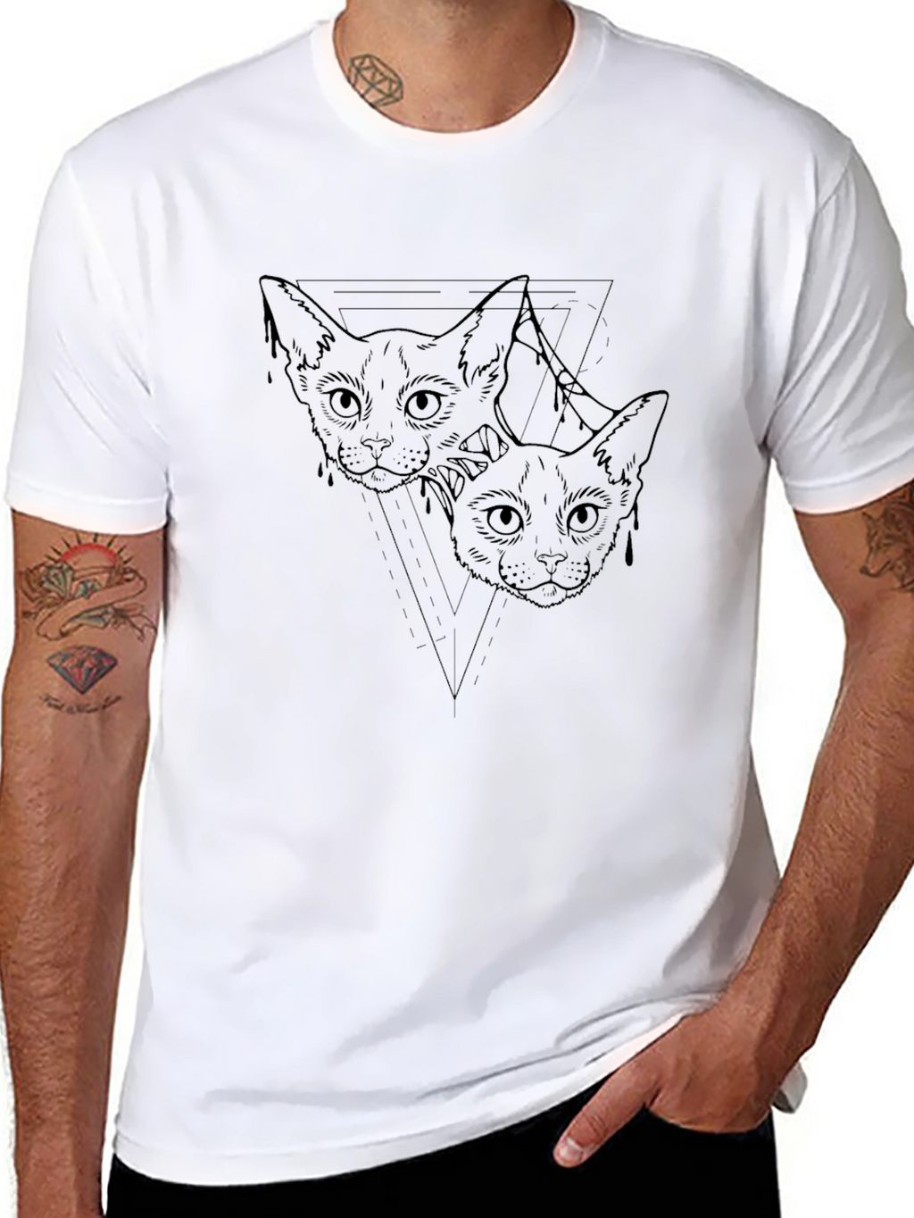 Mens Black Cat Graphic Tee - Artistic Design