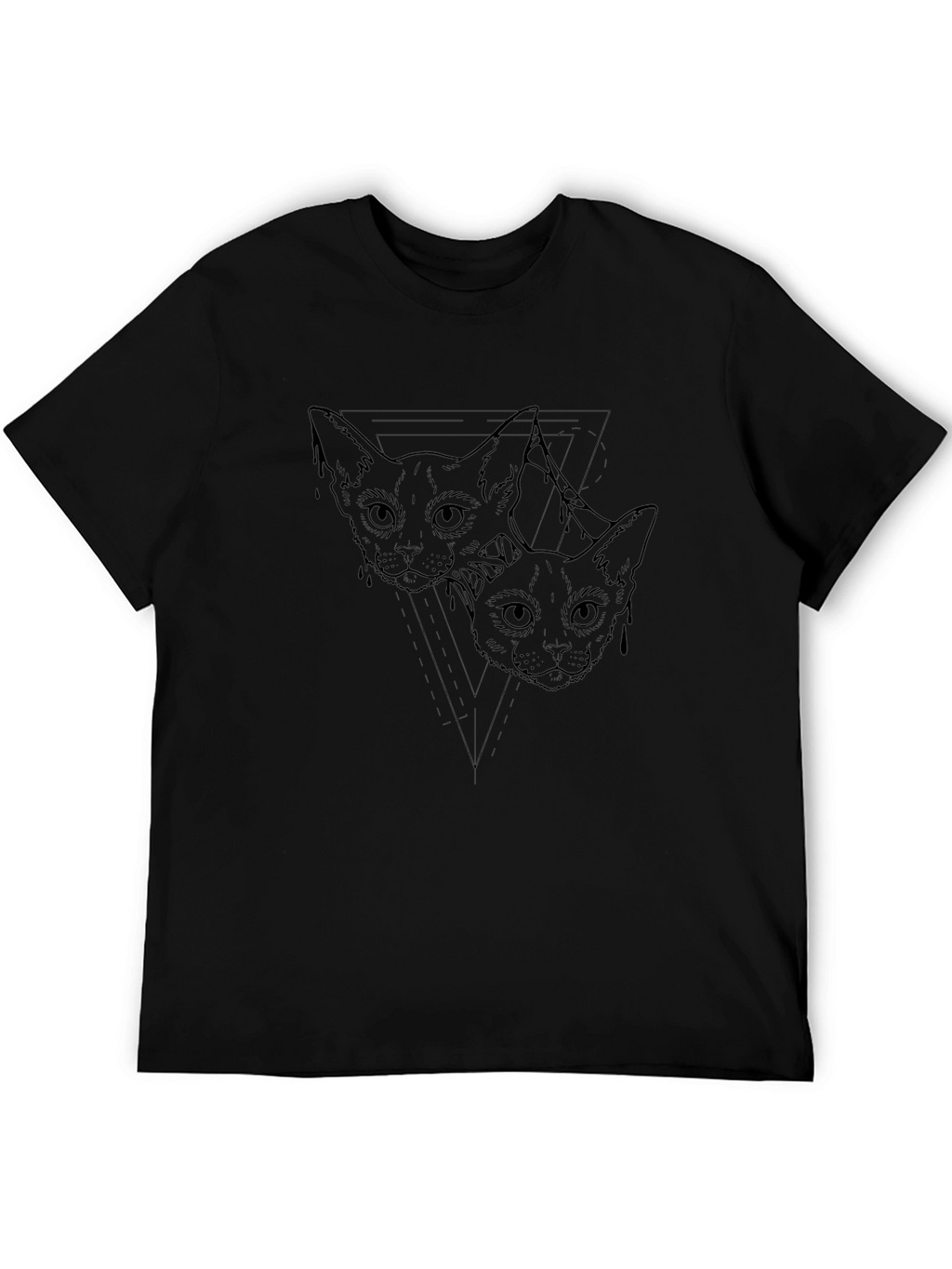 Mens Black Cat Graphic Tee - Artistic Design