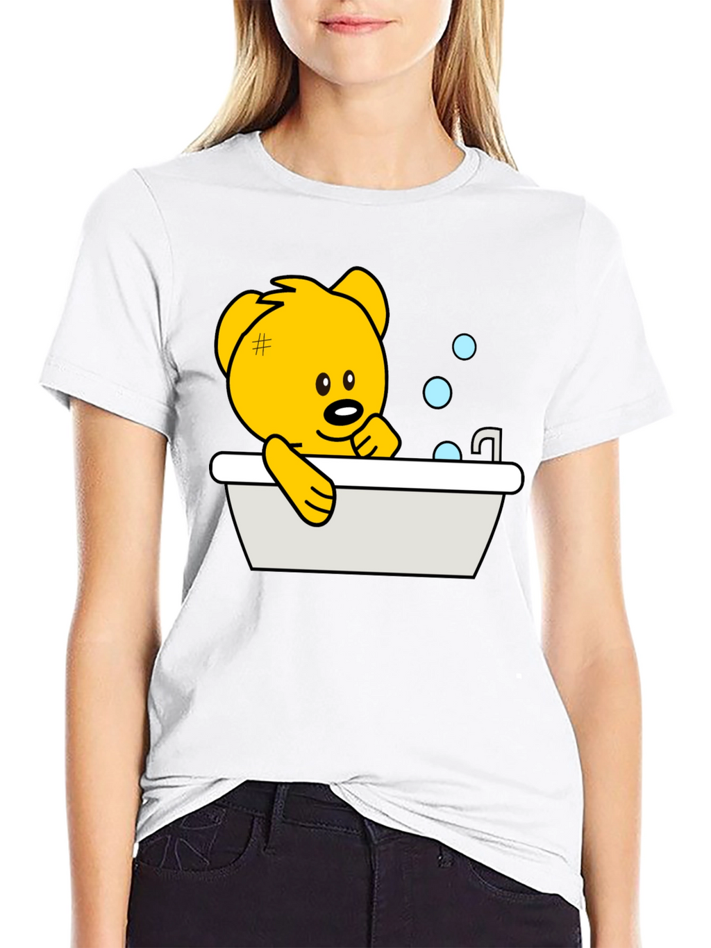 Cute Teddy Bear Bathing T-Shirt - Black
