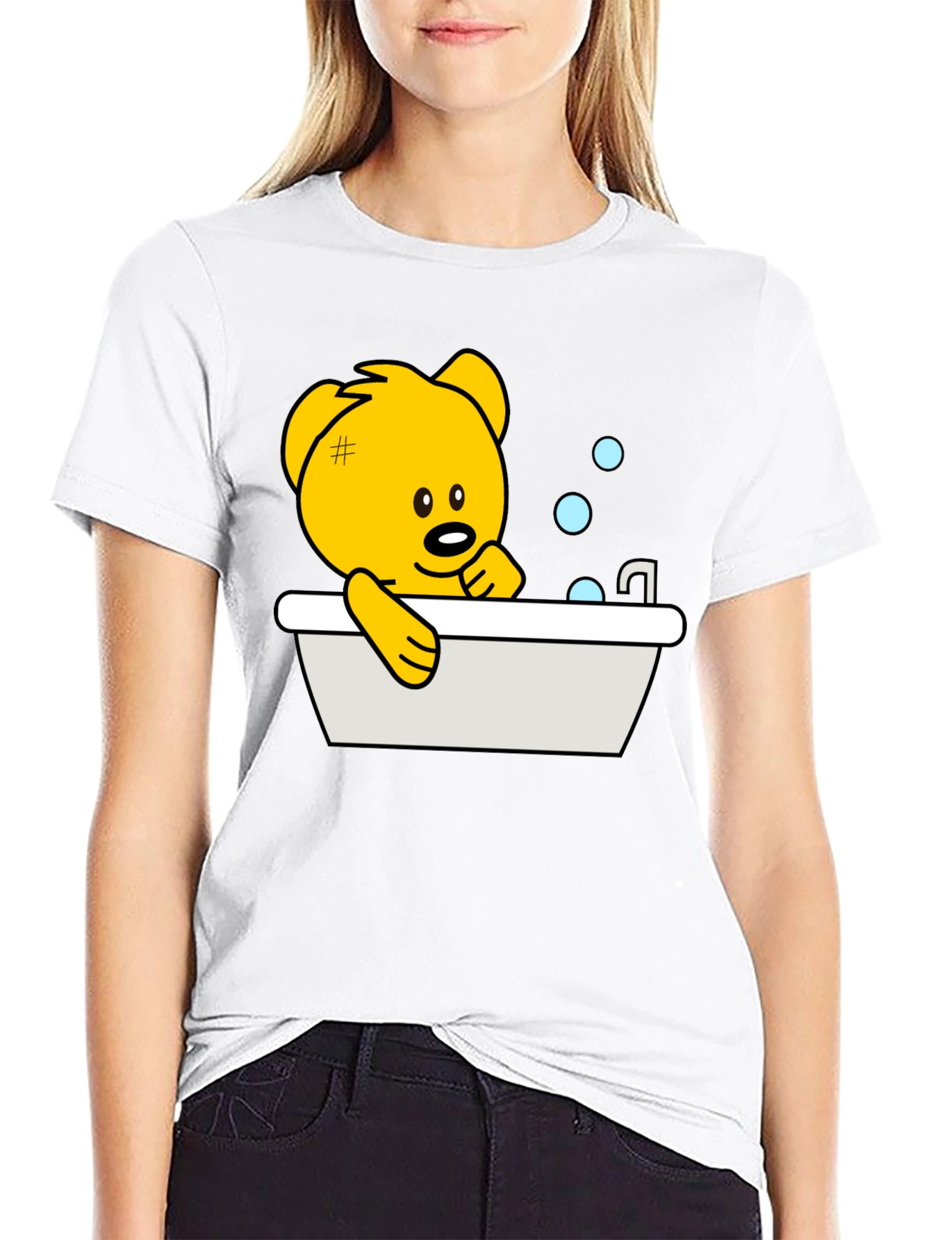 Cute Teddy Bear Bathing T-Shirt - Black