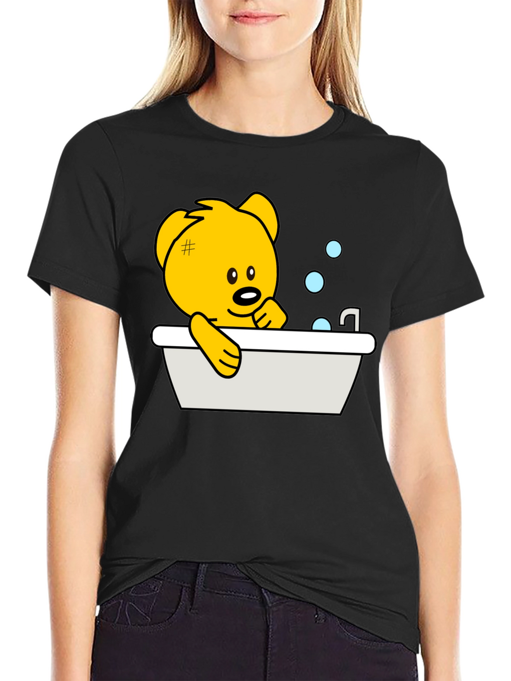 Cute Teddy Bear Bathing T-Shirt - Black