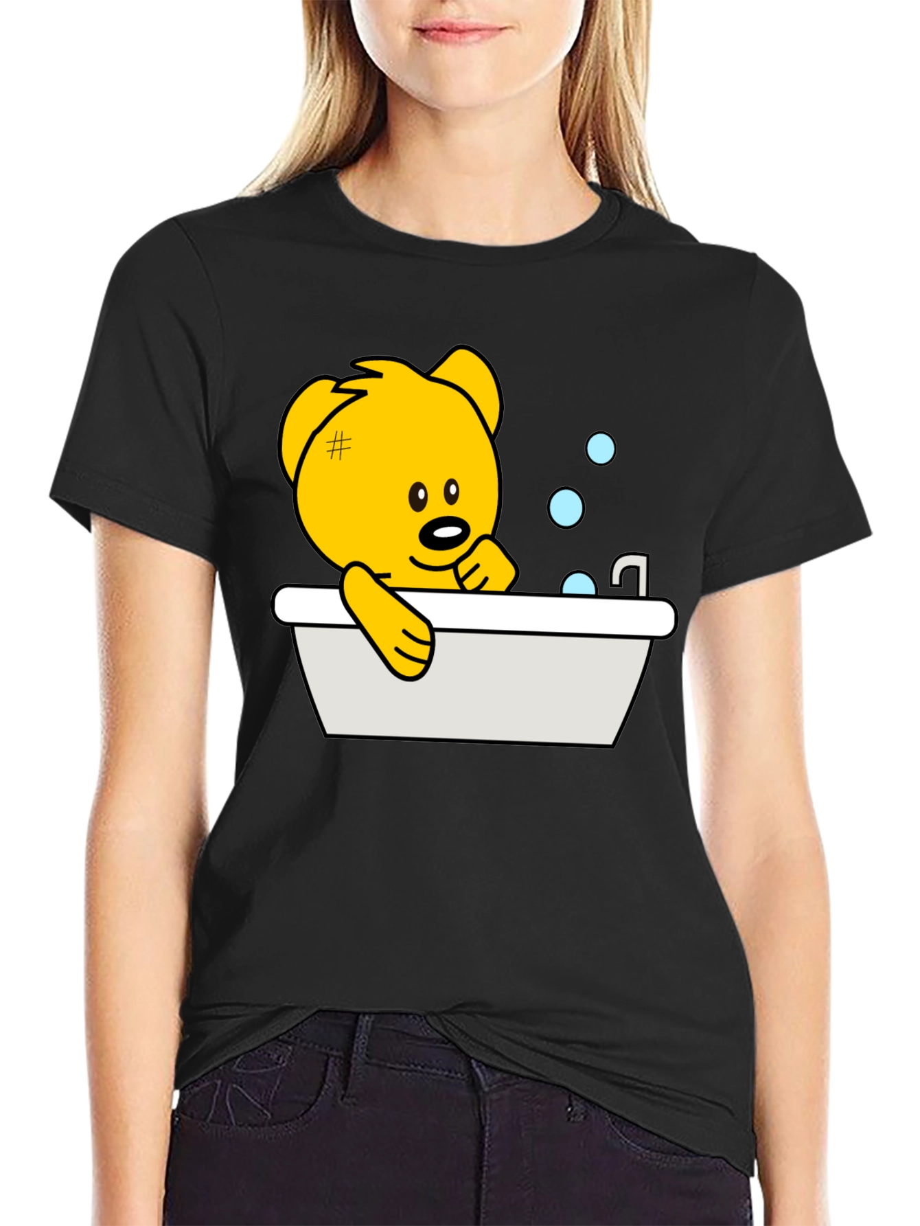 Cute Teddy Bear Bathing T-Shirt - Black
