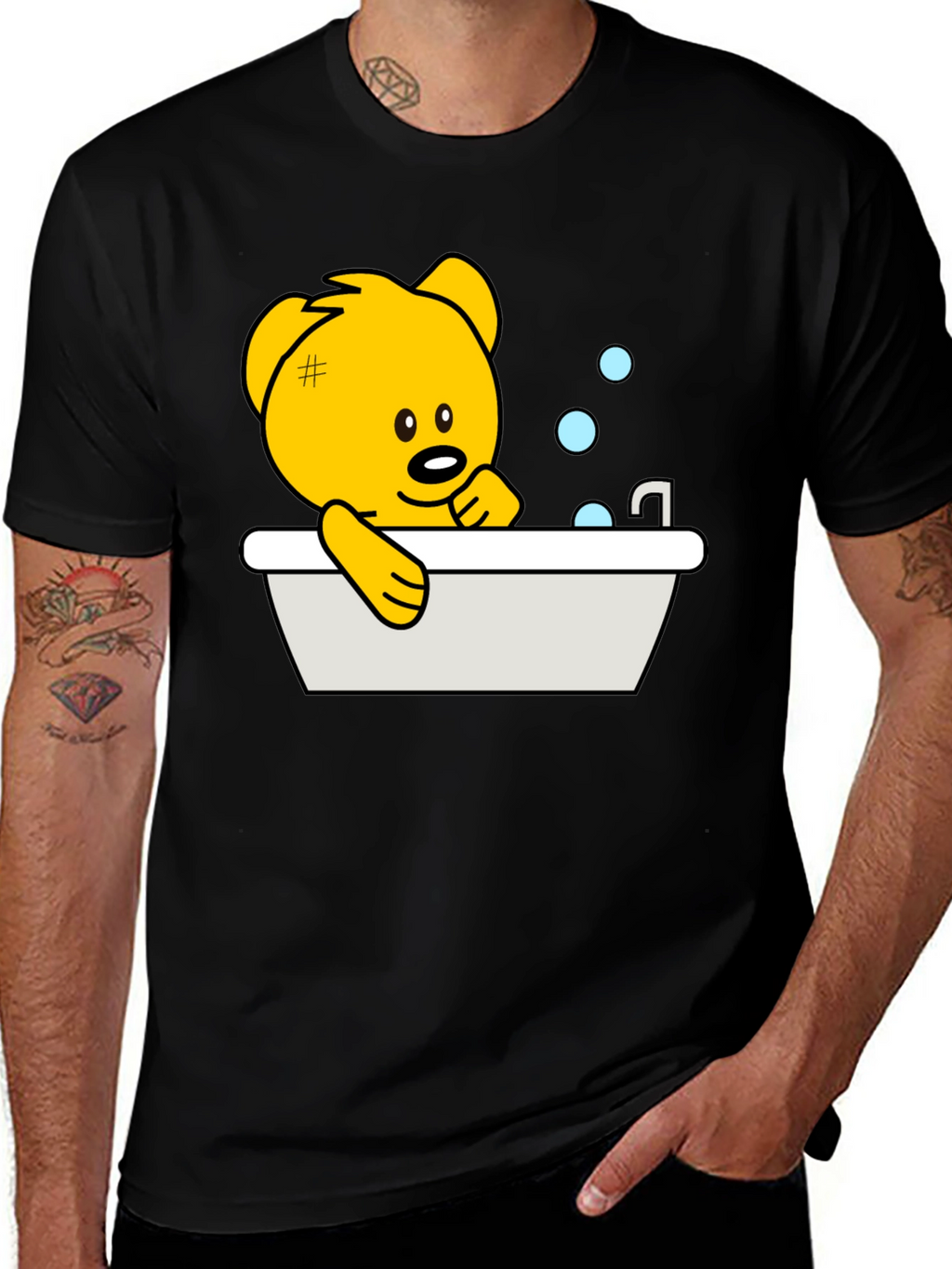 Cute Teddy Bear Bathing T-Shirt - Black