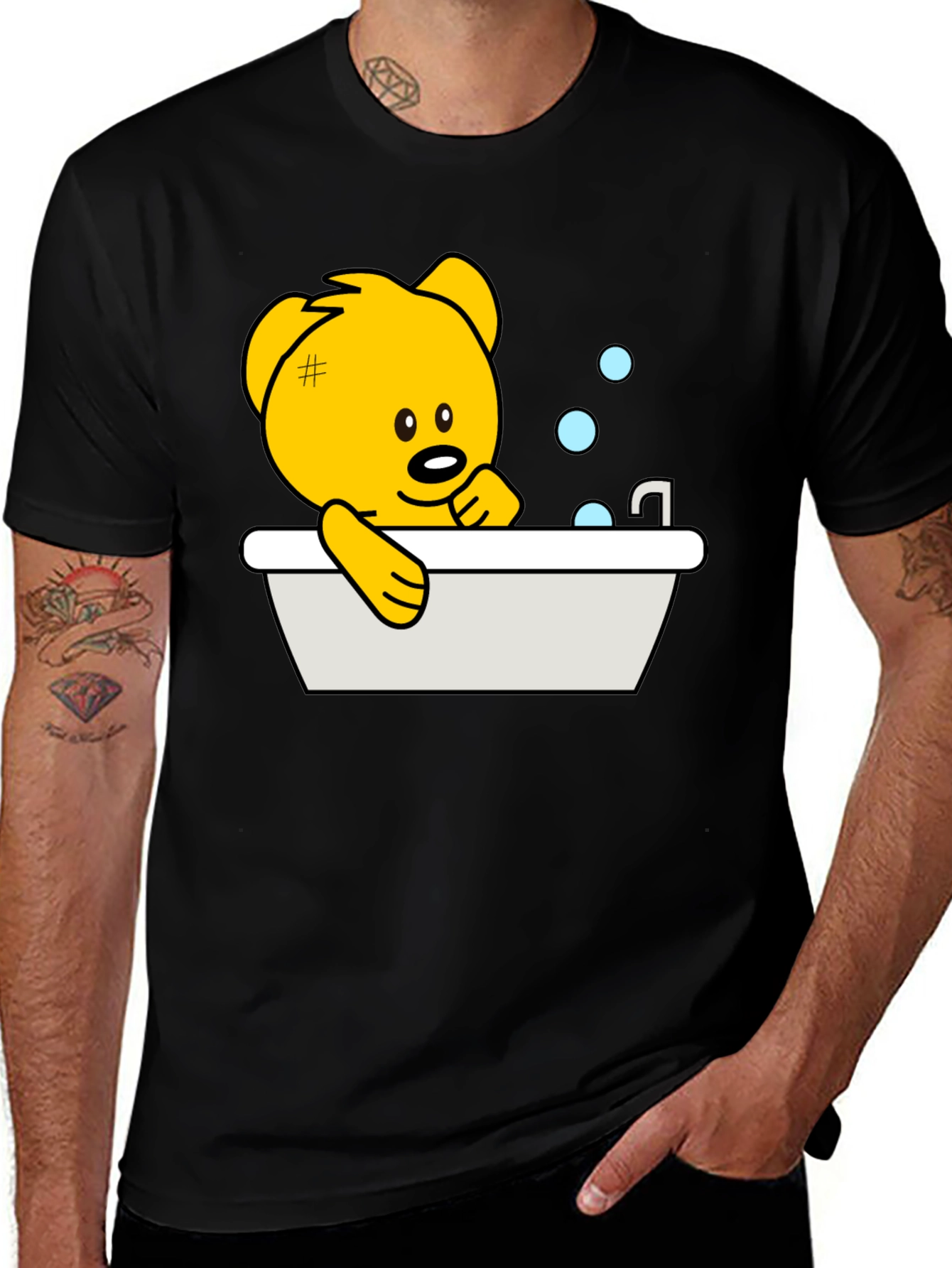 Cute Teddy Bear Bathing T-Shirt - Black