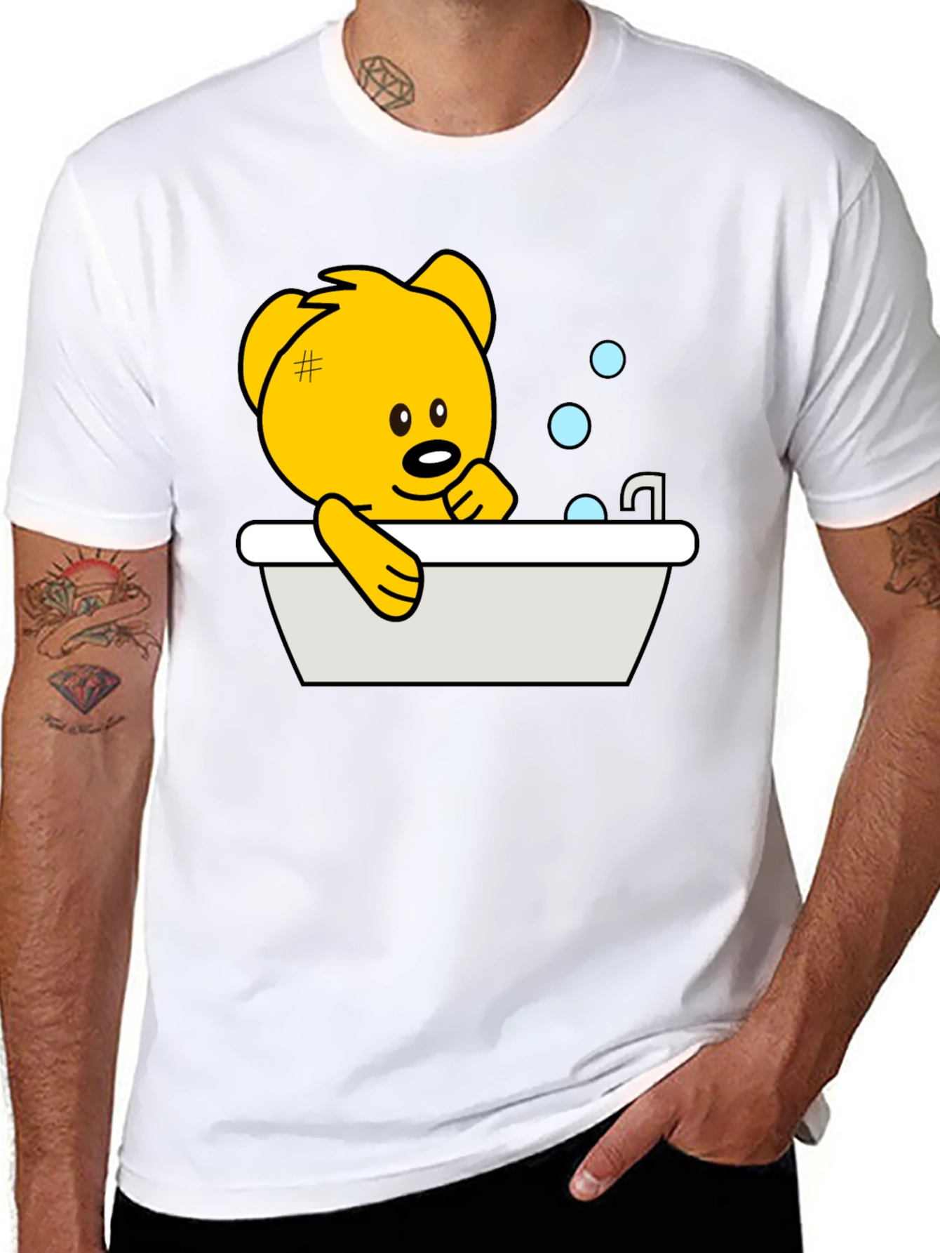 Cute Teddy Bear Bathing T-Shirt - Black