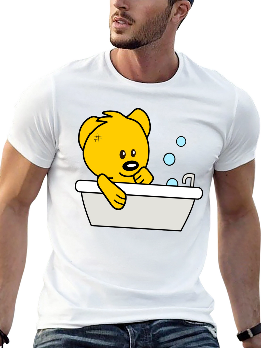 Cute Teddy Bear Bathing T-Shirt - Black
