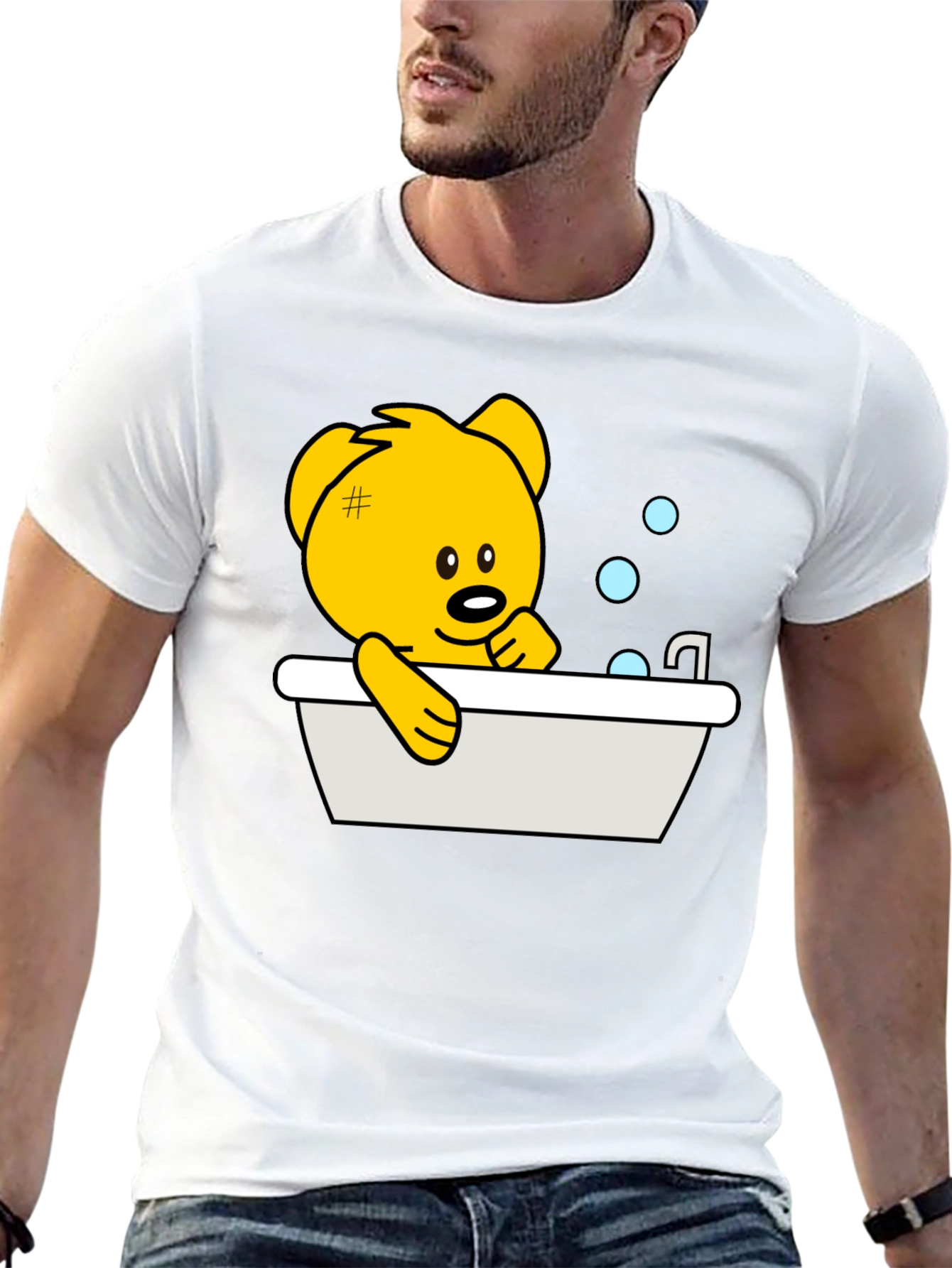 Cute Teddy Bear Bathing T-Shirt - Black