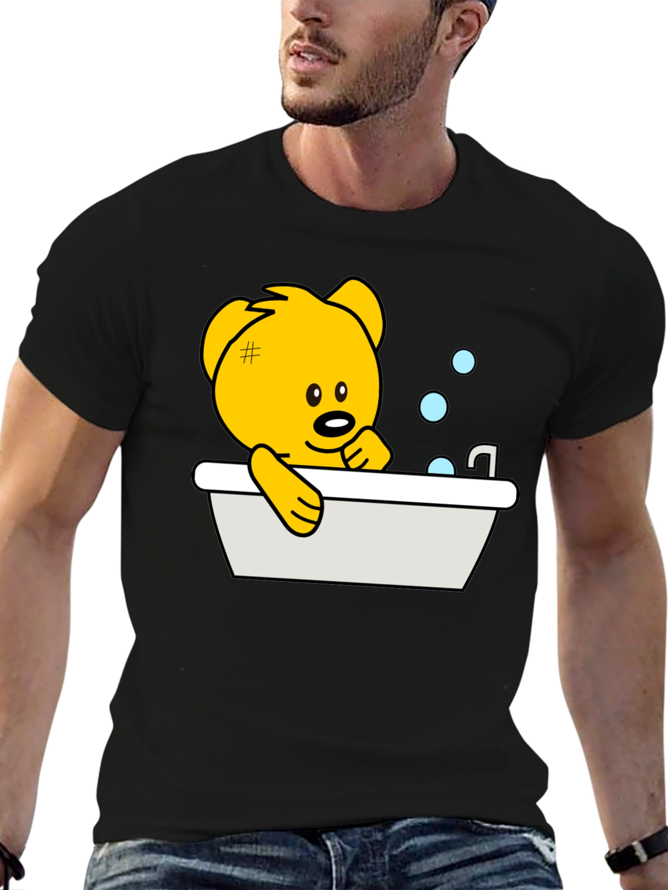 Cute Teddy Bear Bathing T-Shirt - Black