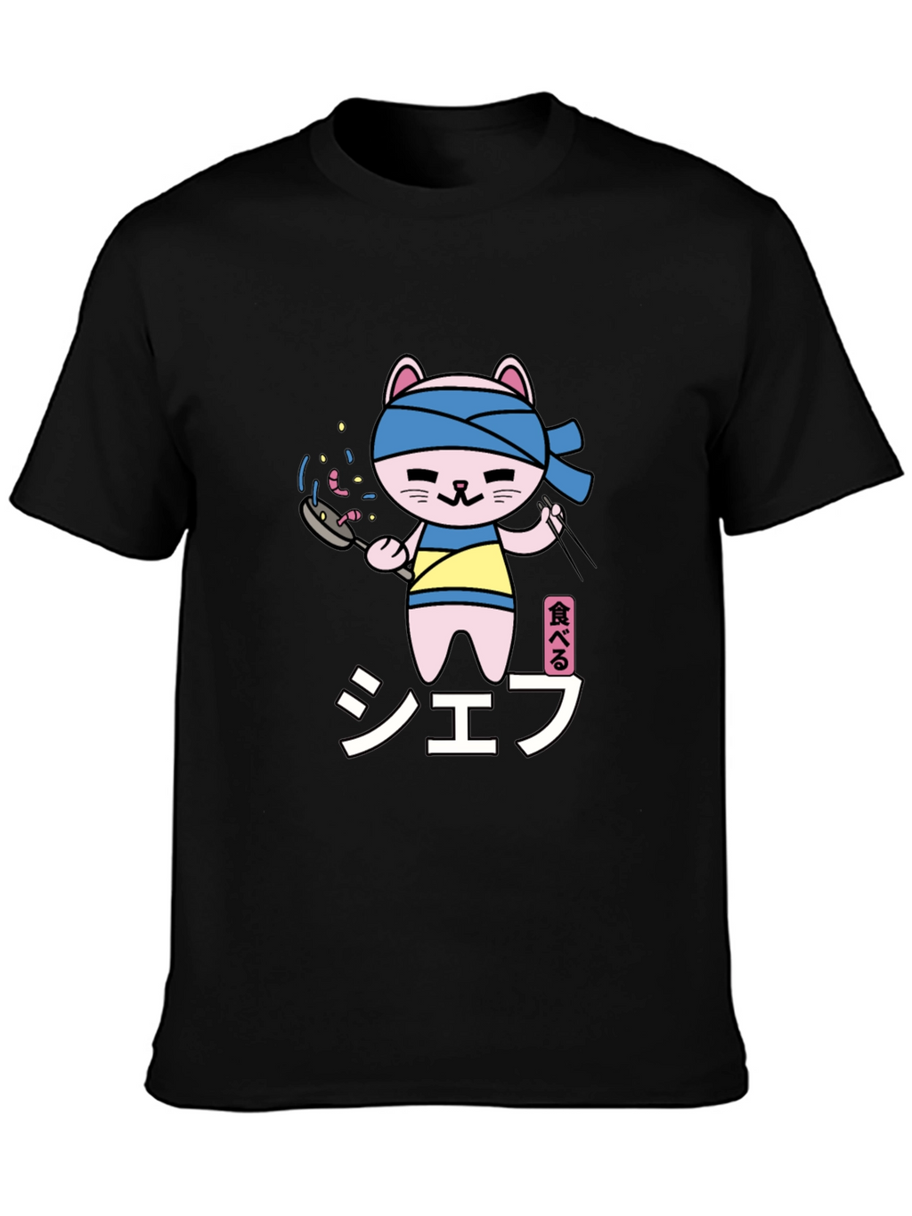 Chef Cat T-Shirt - Black Cartoon Graphic Tee