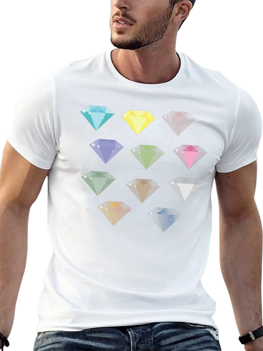 Diamond Gemstone Pattern Black T-Shirt