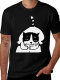 Cool Cat Graphic Tee - Black Cotton T-Shirt