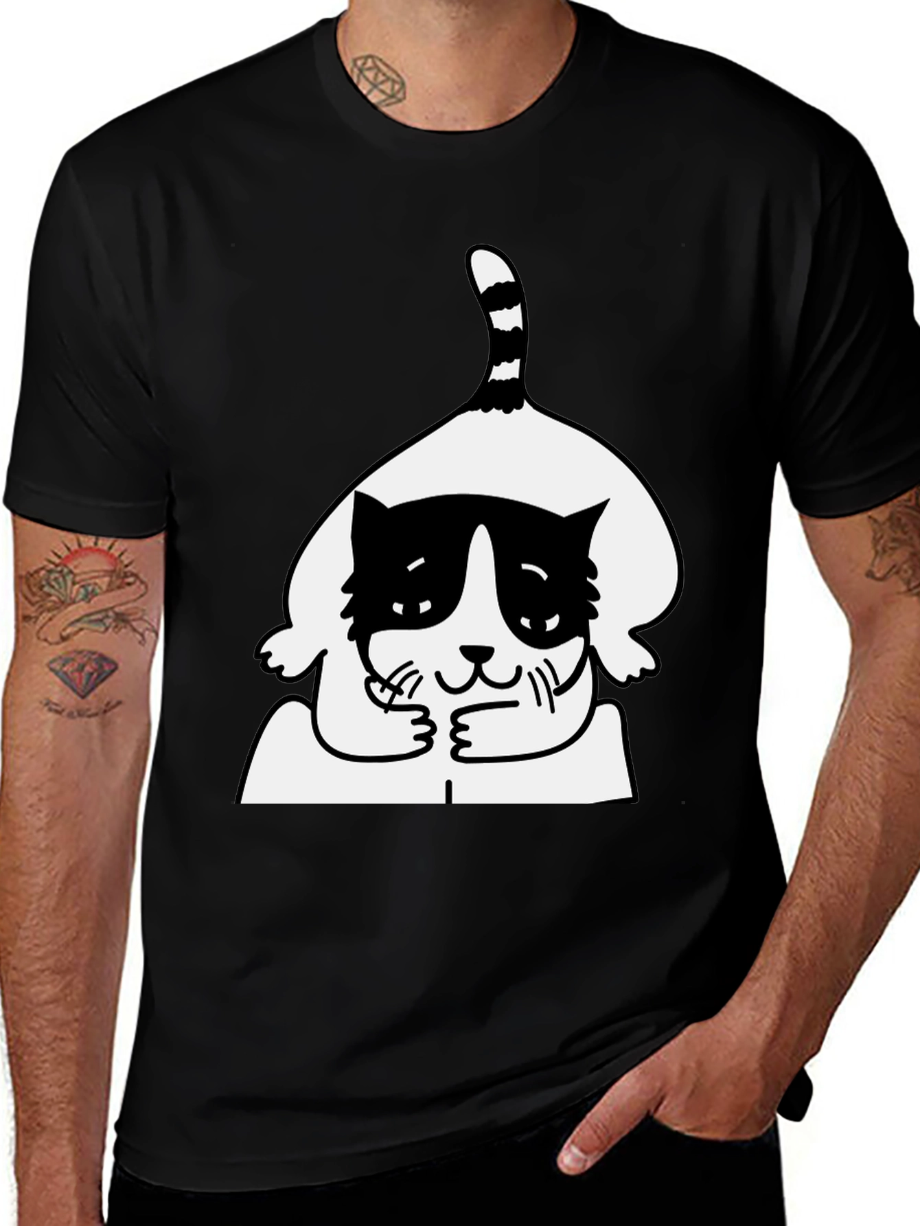 Cool Cat Graphic Tee - Black Cotton T-Shirt