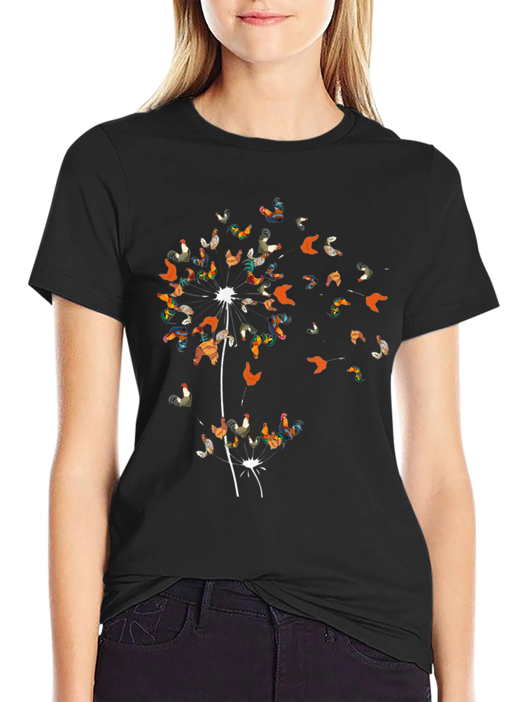 Rooster Dandelion Mens T-Shirt - Unique Graphic Tee