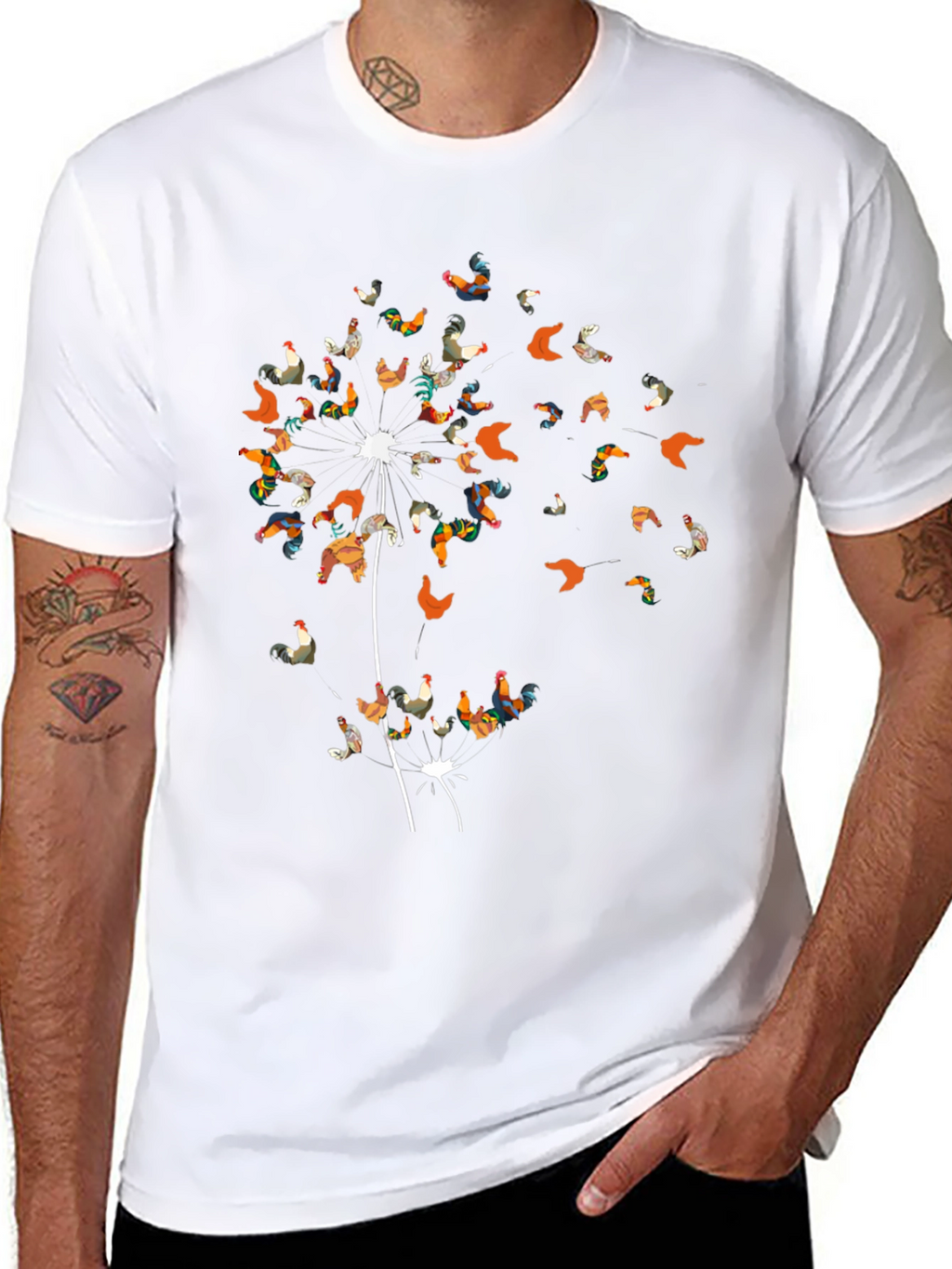 Rooster Dandelion Mens T-Shirt - Unique Graphic Tee