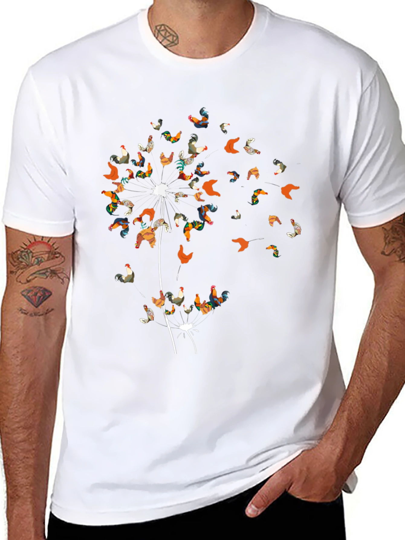 Rooster Dandelion Mens T-Shirt - Unique Graphic Tee