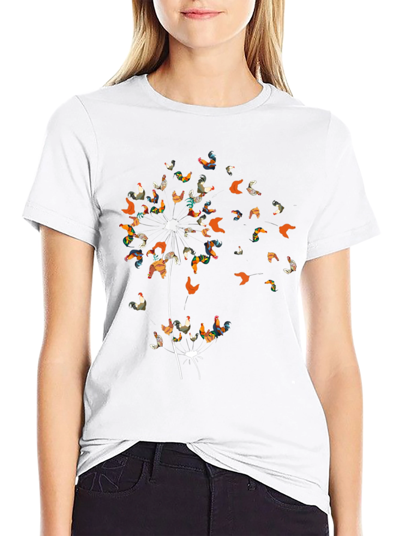 Rooster Dandelion Mens T-Shirt - Unique Graphic Tee
