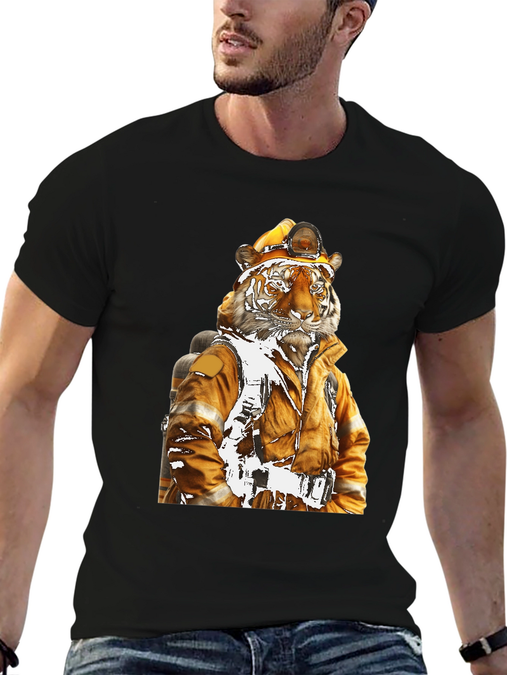 Tiger Firefighter T-Shirt - Novelty Design