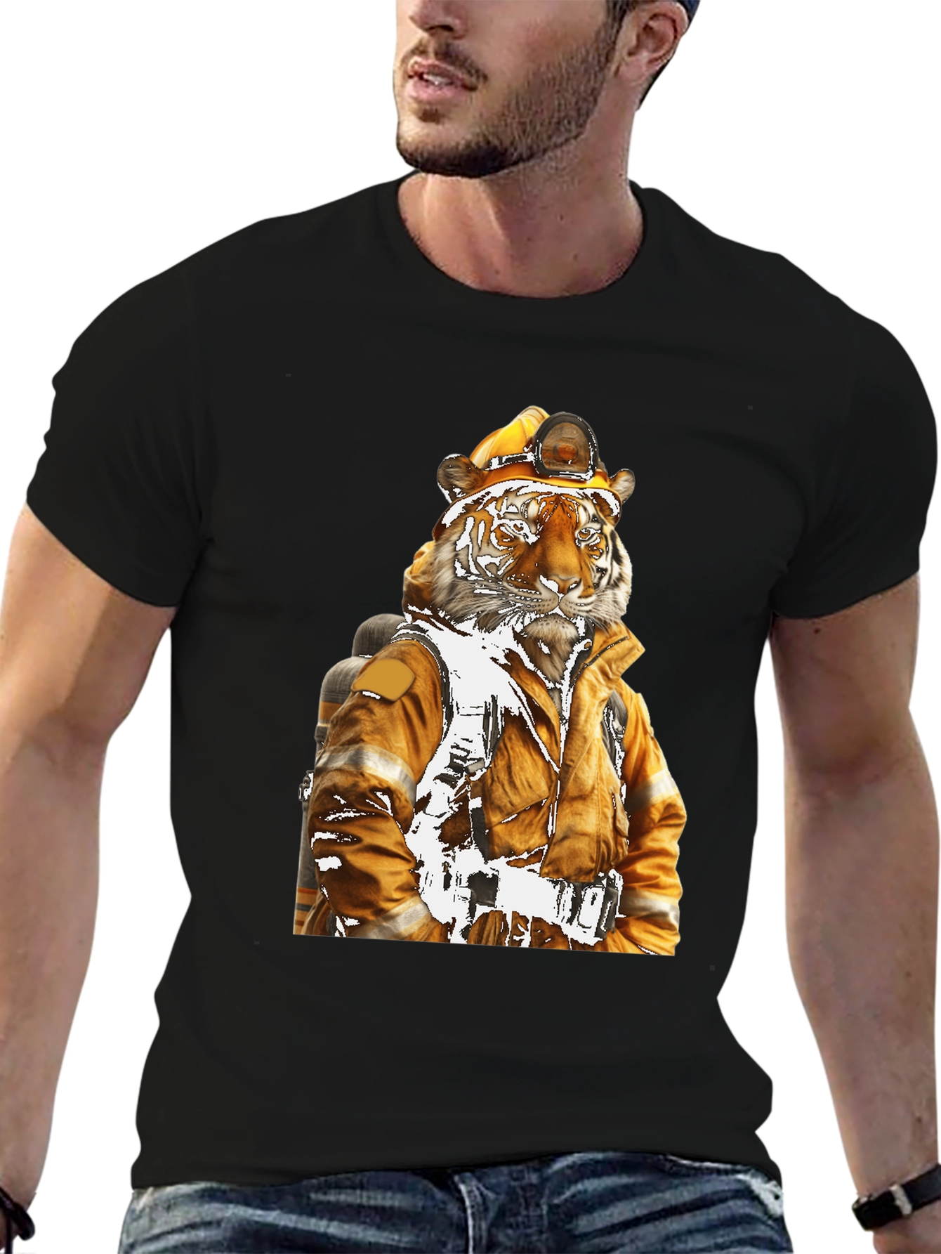 Tiger Firefighter T-Shirt - Novelty Design