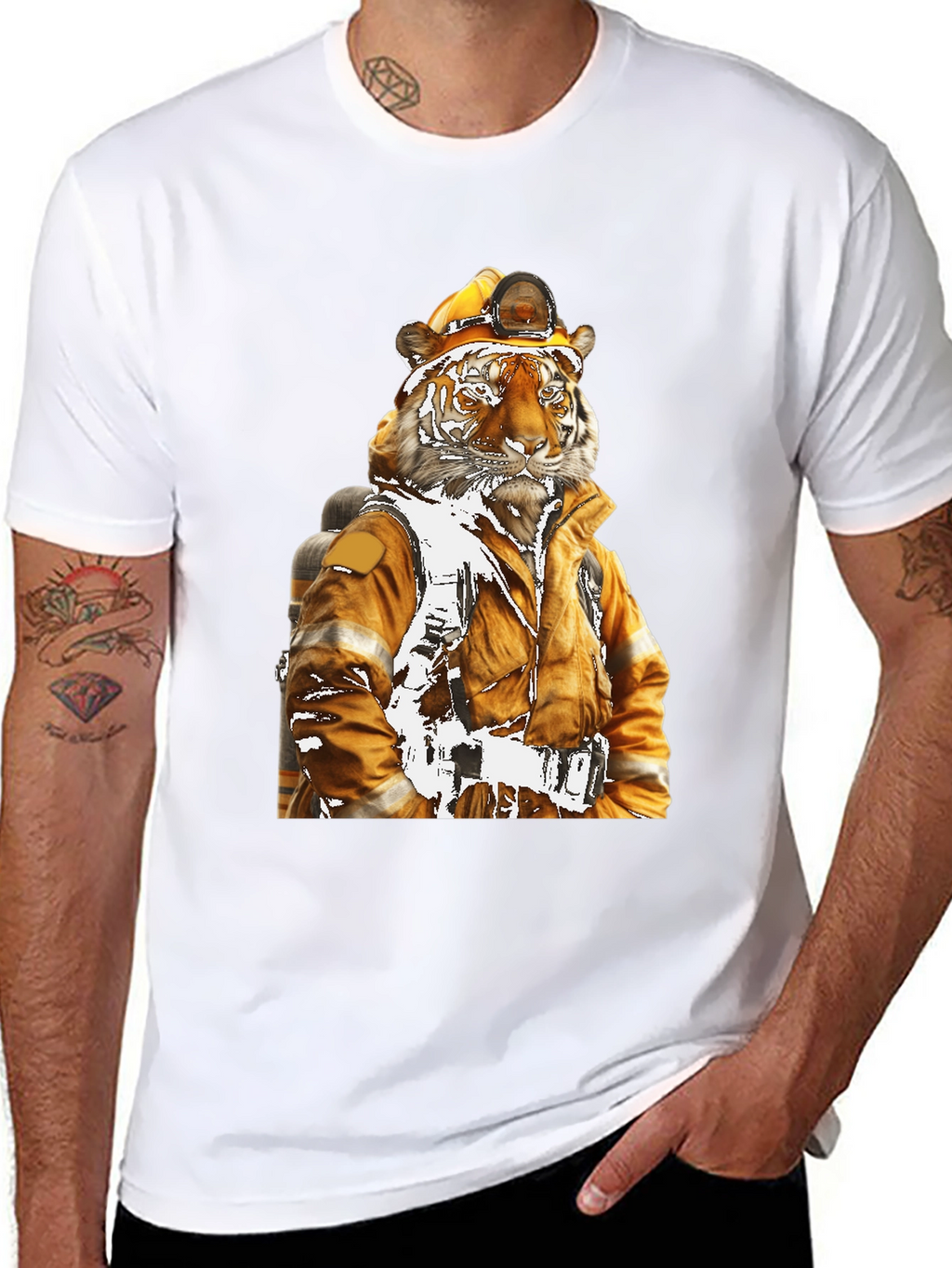 Tiger Firefighter T-Shirt - Novelty Design