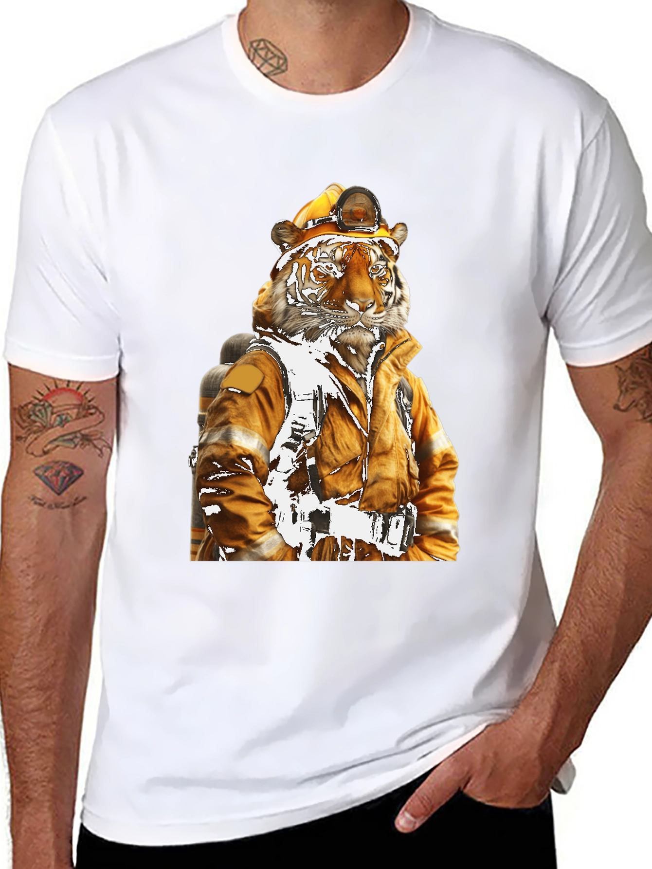 Tiger Firefighter T-Shirt - Novelty Design