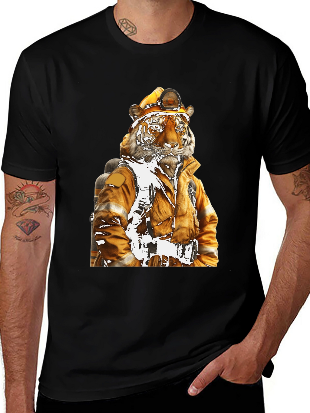 Tiger Firefighter T-Shirt - Novelty Design