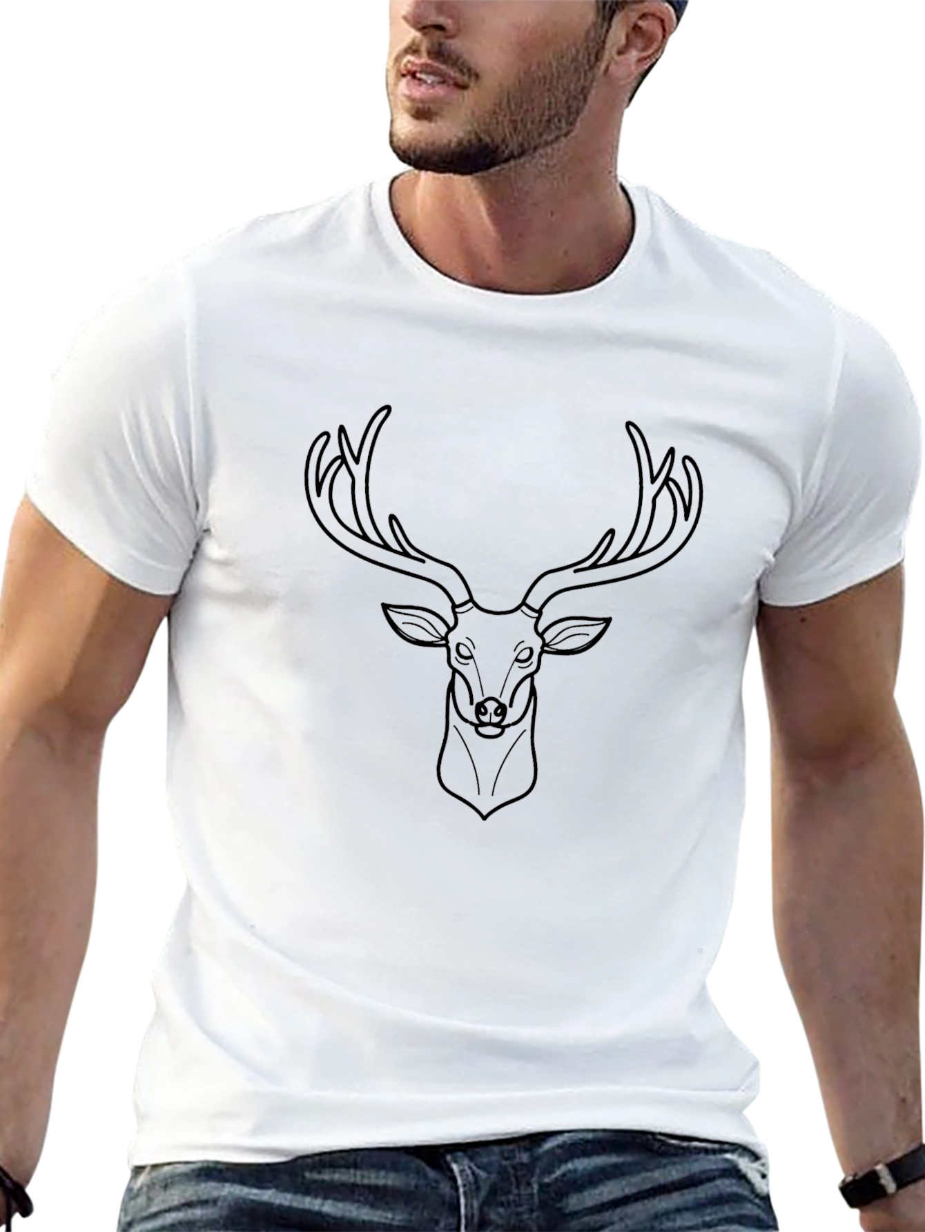 Mens Black T-Shirt with Deer Graphic