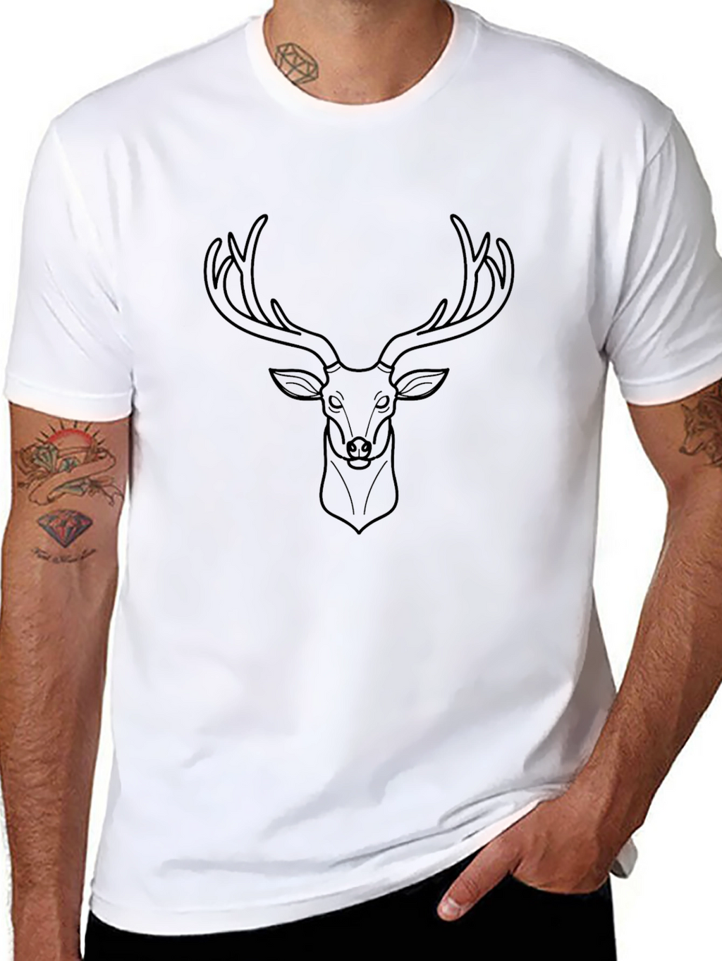Mens Black T-Shirt with Deer Graphic