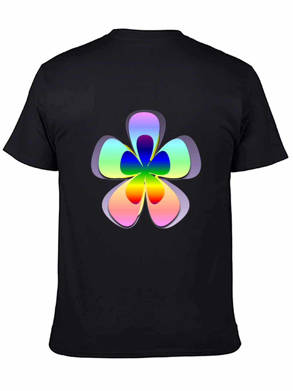 Rainbow Flower Graphic Print Black T-Shirt