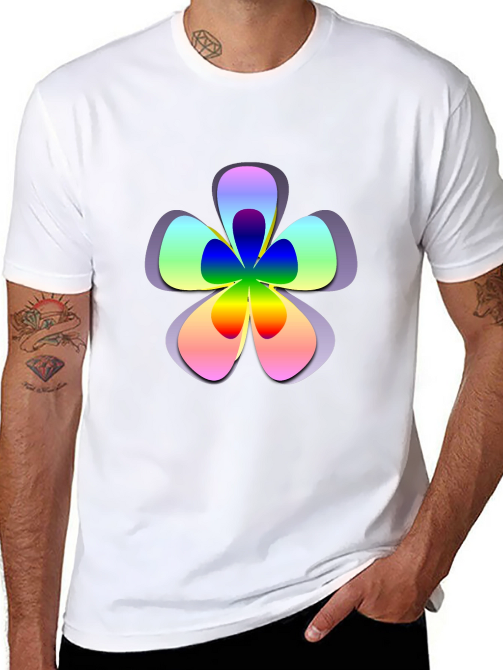 Rainbow Flower Graphic Print Black T-Shirt