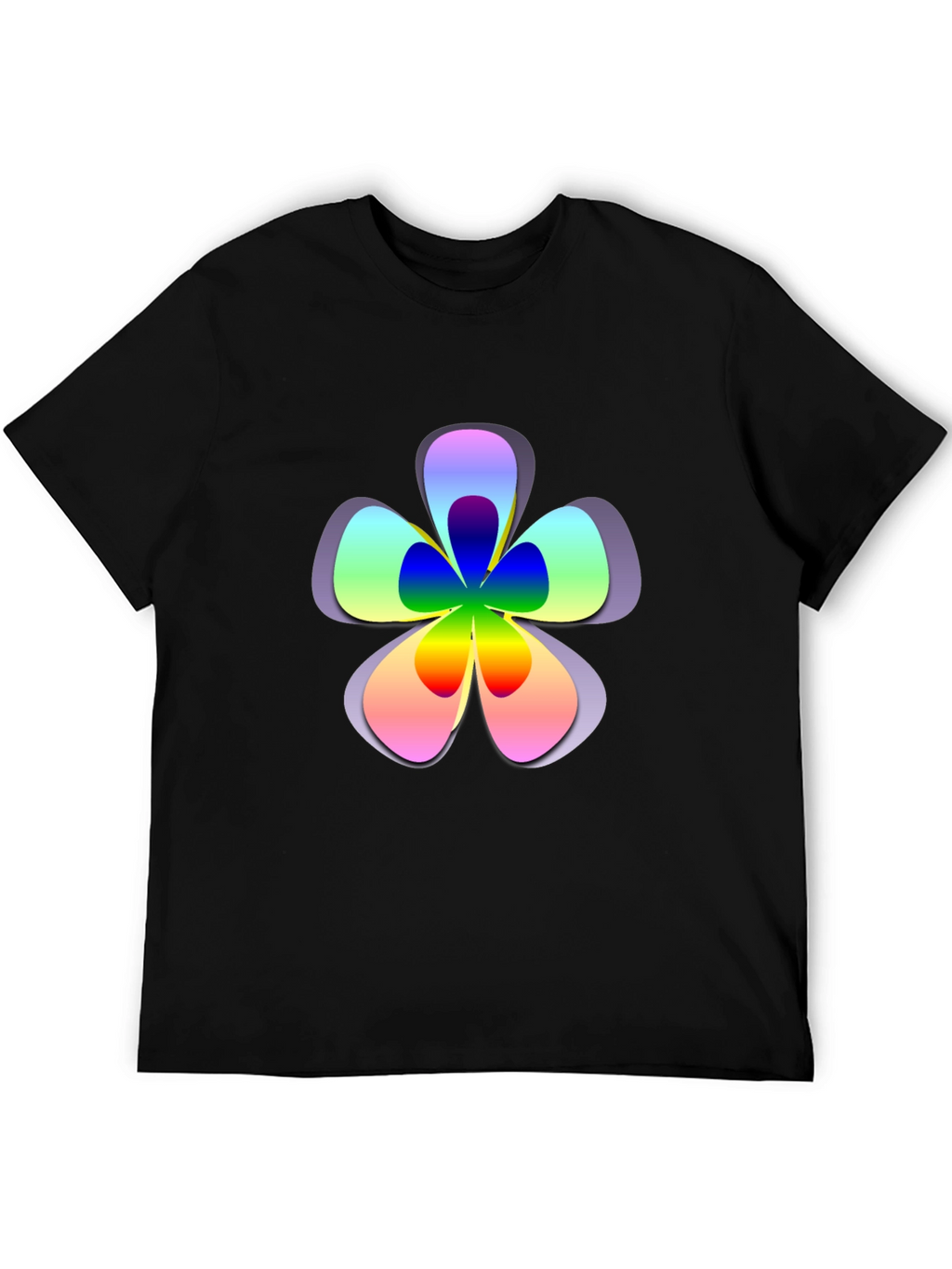 Rainbow Flower Graphic Print Black T-Shirt